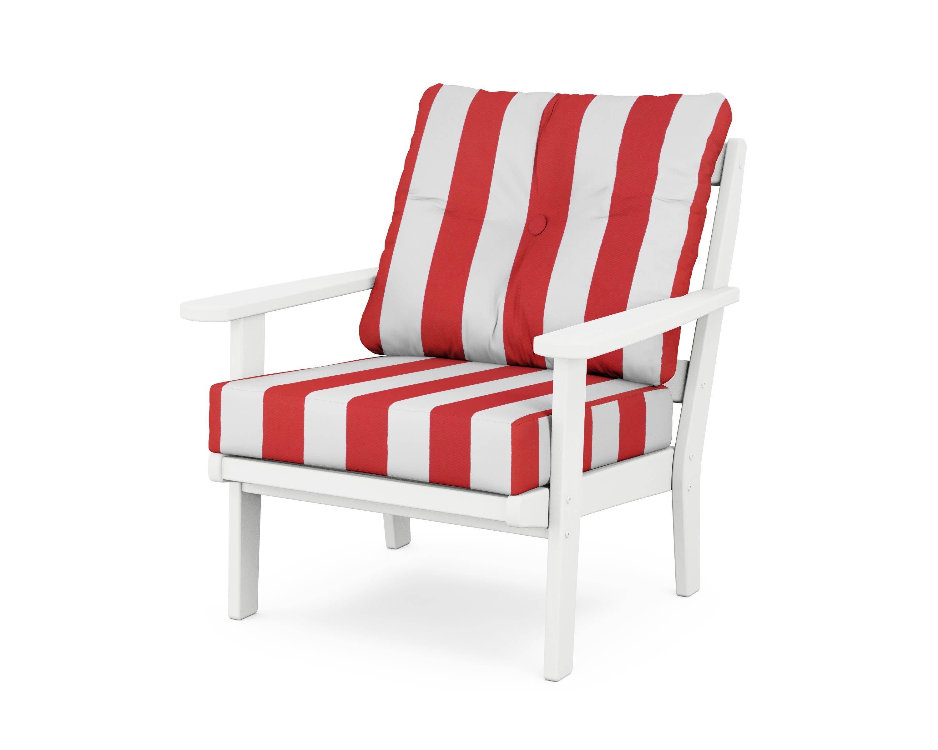Mission Deep Seating Chair in White / Cabana Stripe Crimson