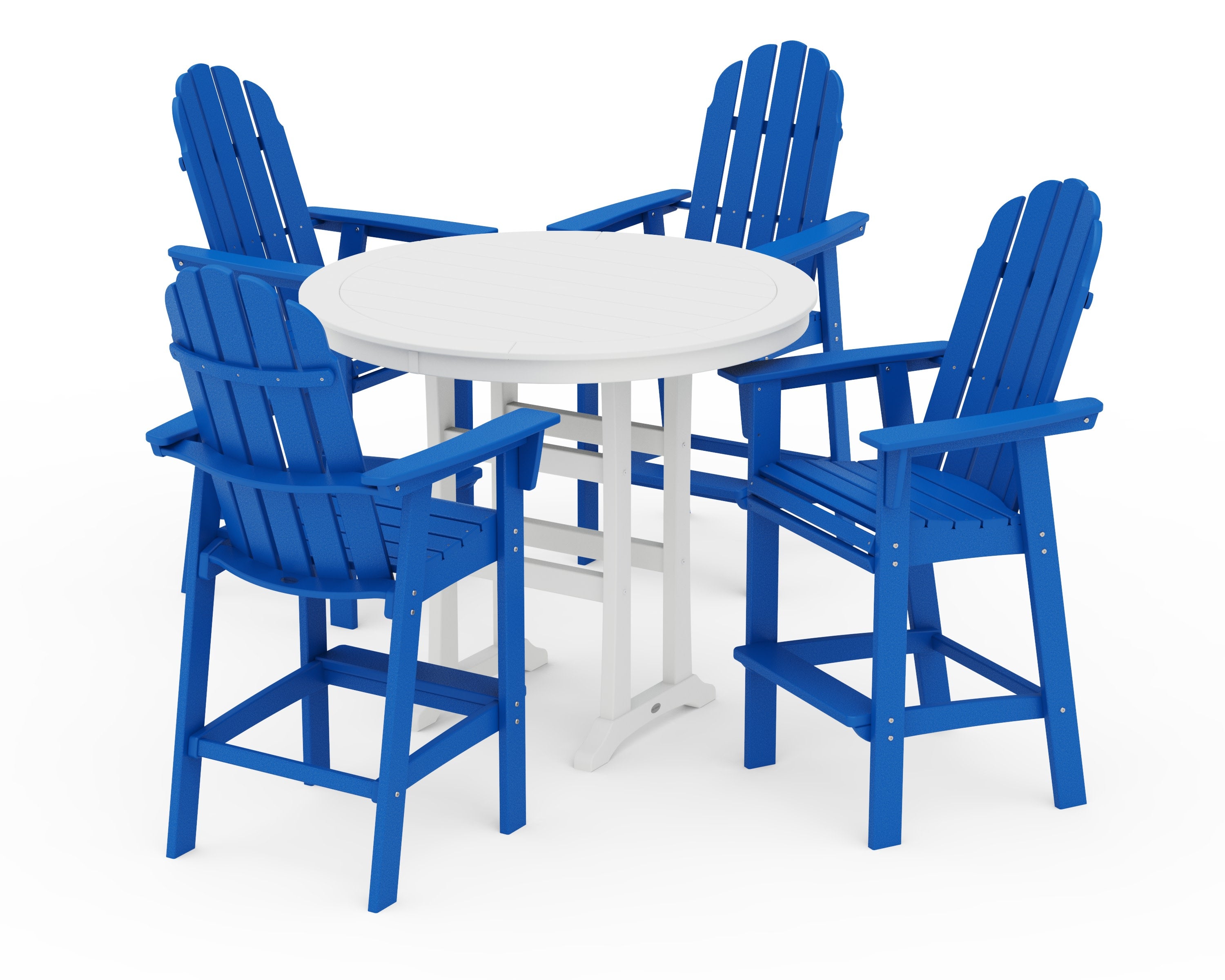 Vineyard Curveback Adirondack 5-Piece Nautical Trestle Bar Set in Pacific Blue / White