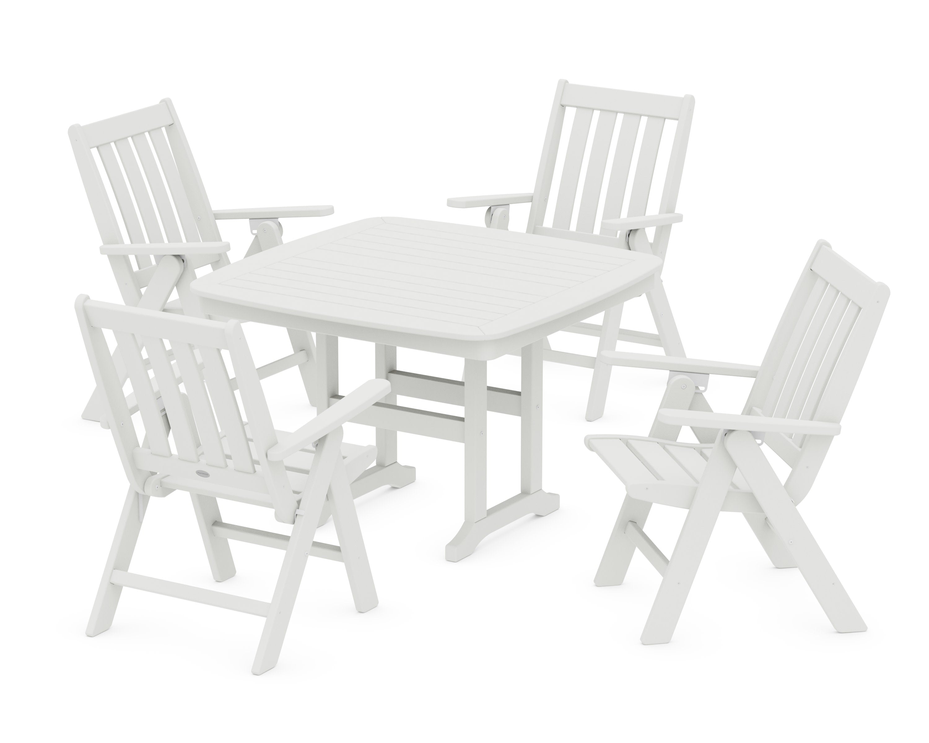 Vineyard Folding Chair 5-Piece Dining Set in Vintage White