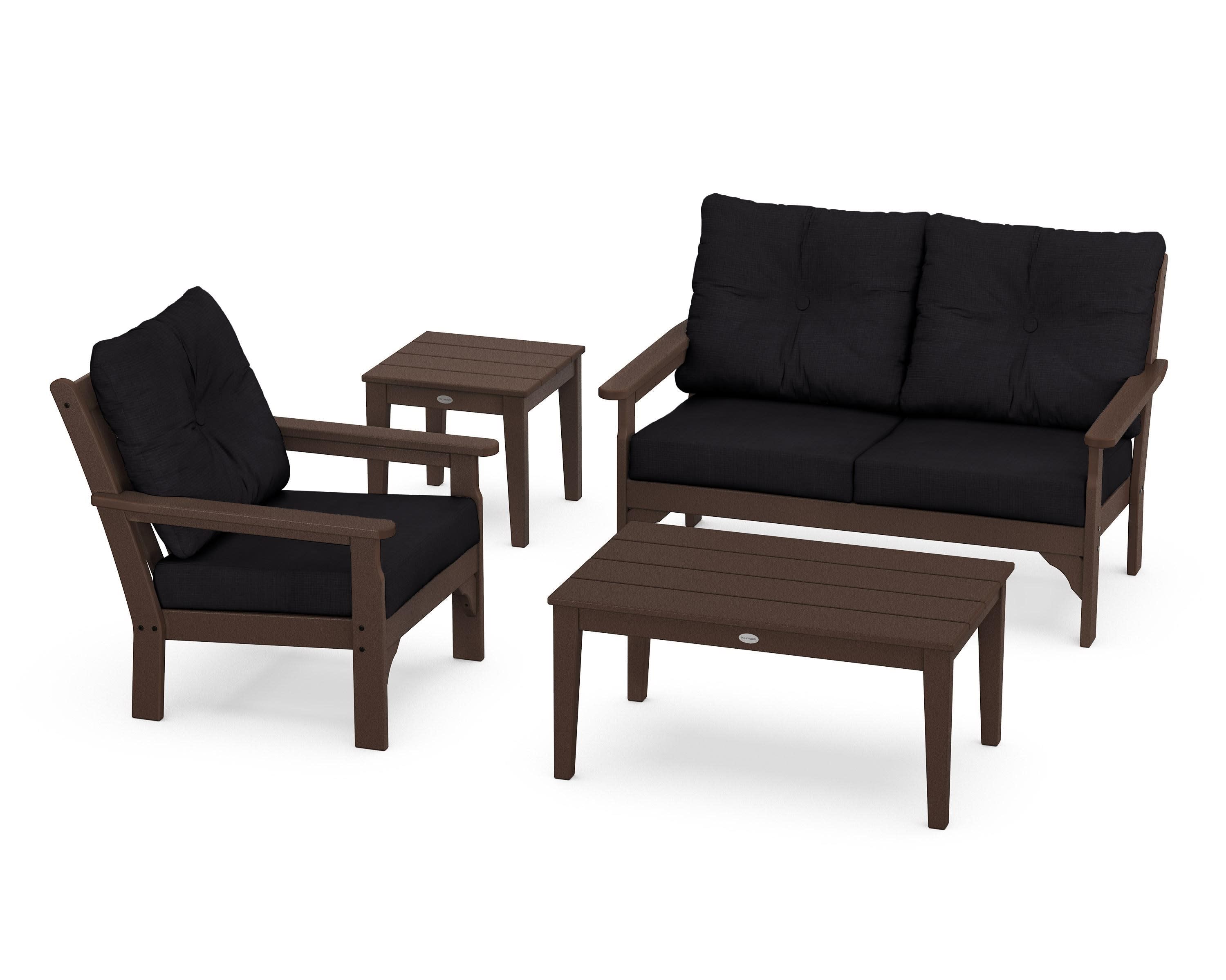 Vineyard 4-Piece Deep Seating Set in Mahogany / Midnight Linen