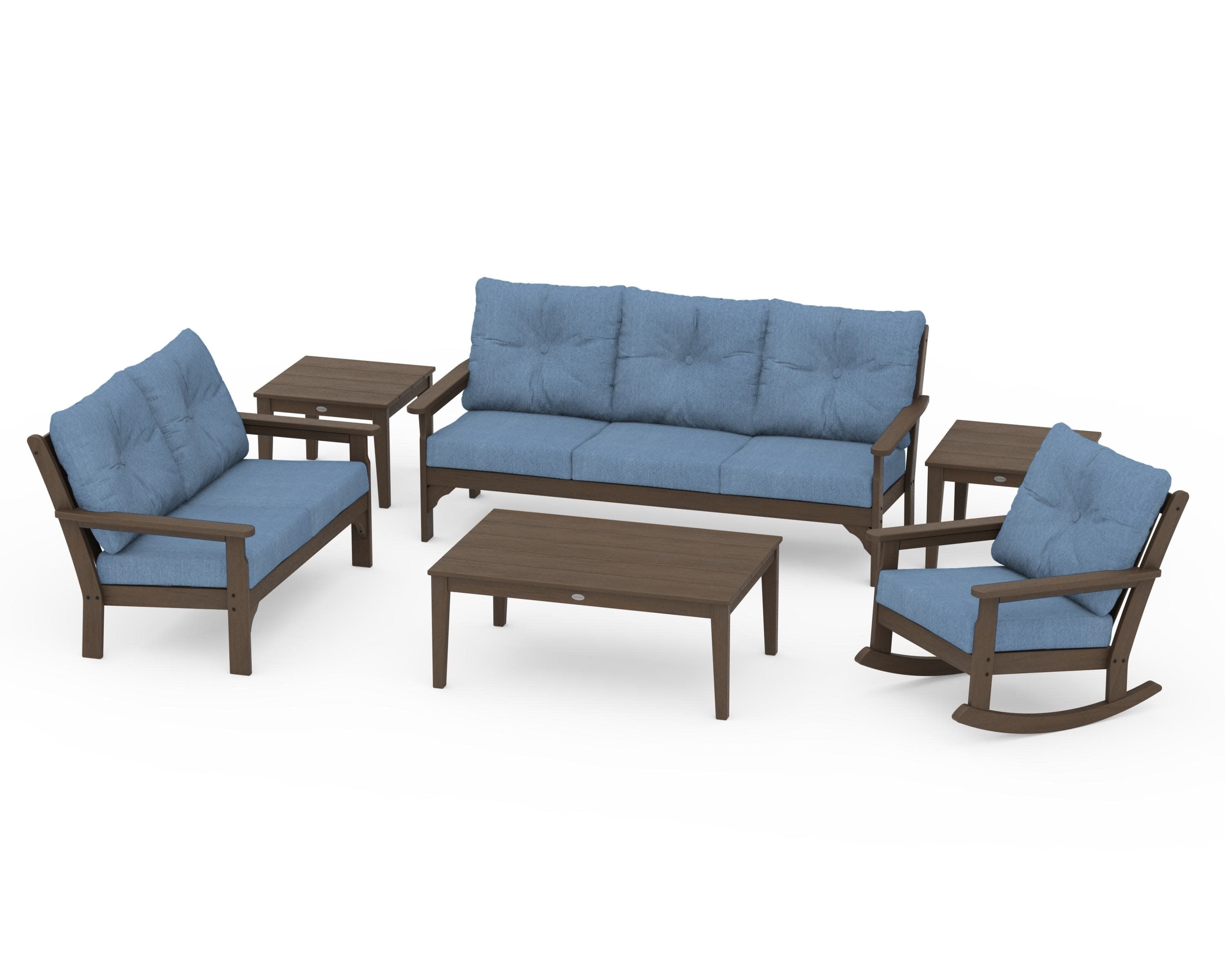 Vineyard 6-Piece Deep Seating Set in Kona / Sky Blue