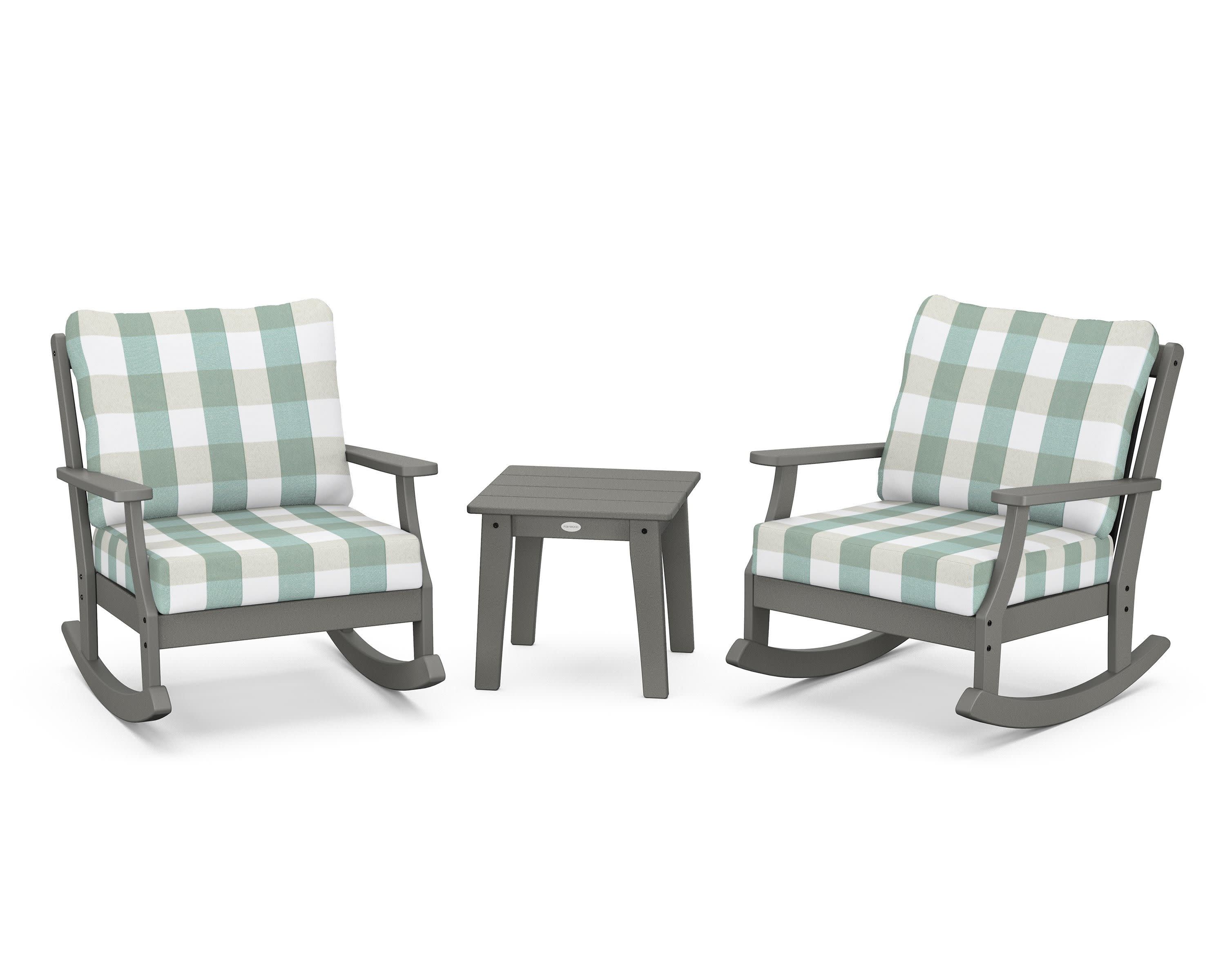 Braxton 3-Piece Deep Seating Rocker Set in Slate Grey / Buffalo Plaid Glacier Spa