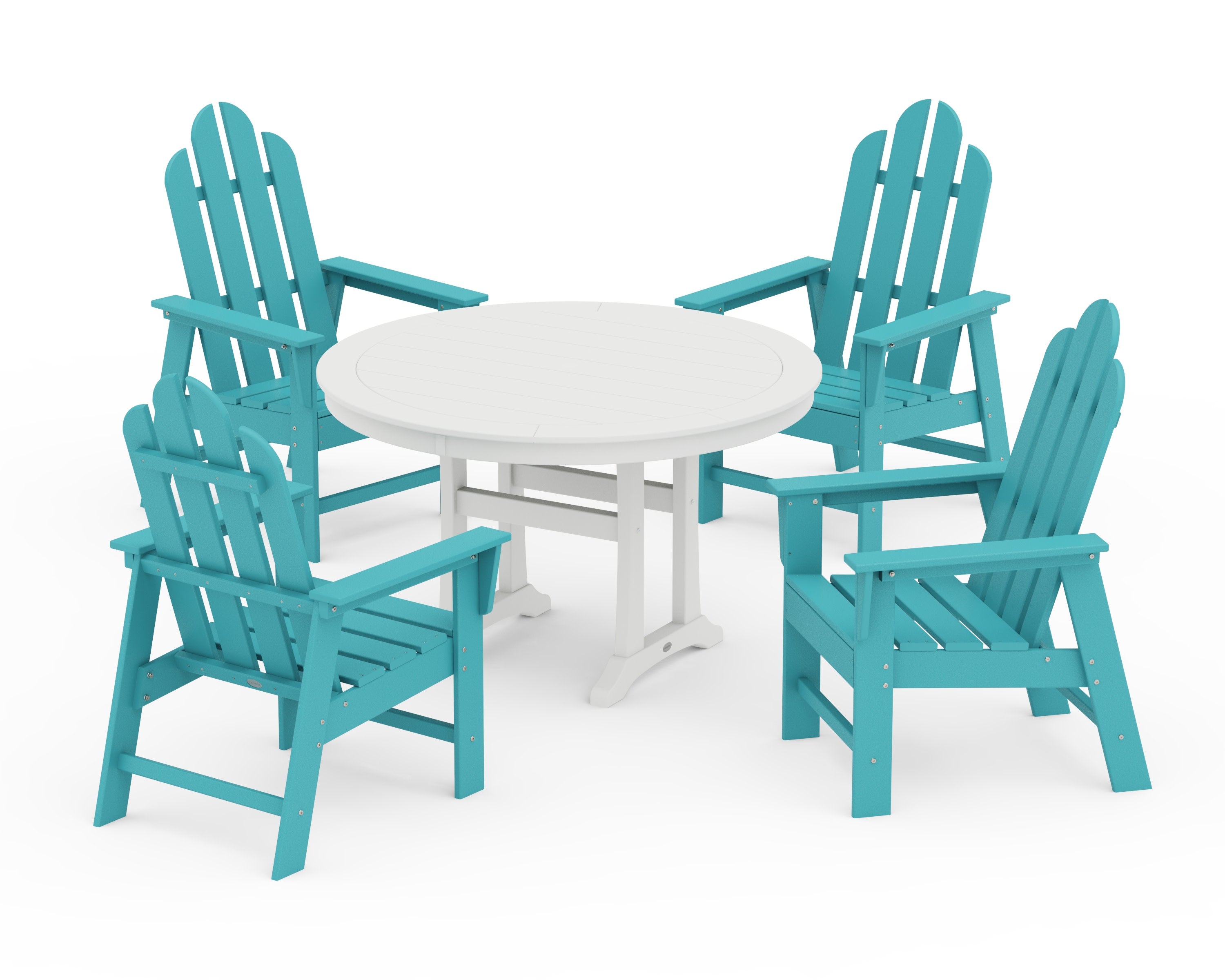 Long Island 5-Piece Round Dining Set with Trestle Legs in Aruba / White