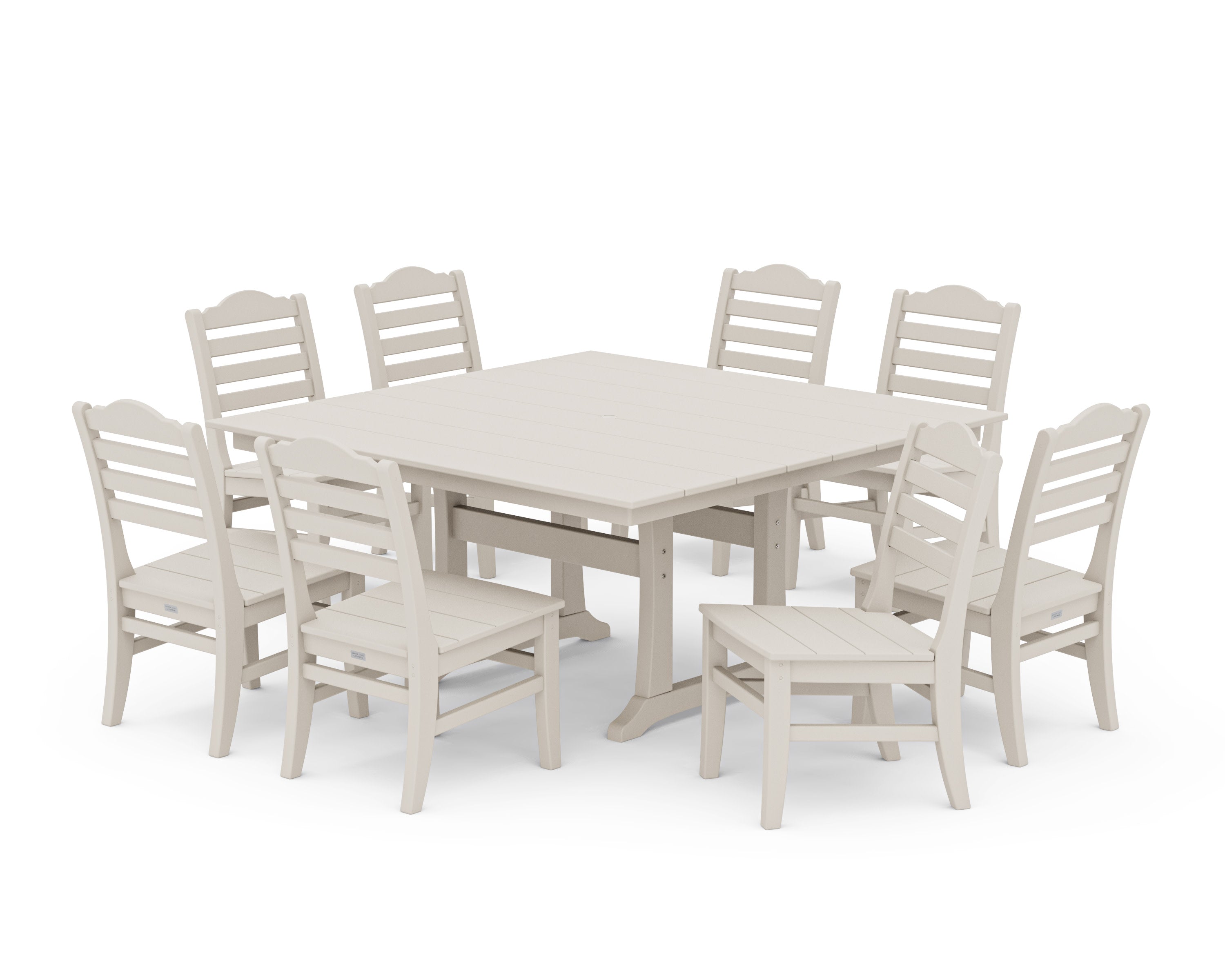 Savannah Side Chair 9-Piece Square Farmhouse Dining Set with Trestle Legs in Sand