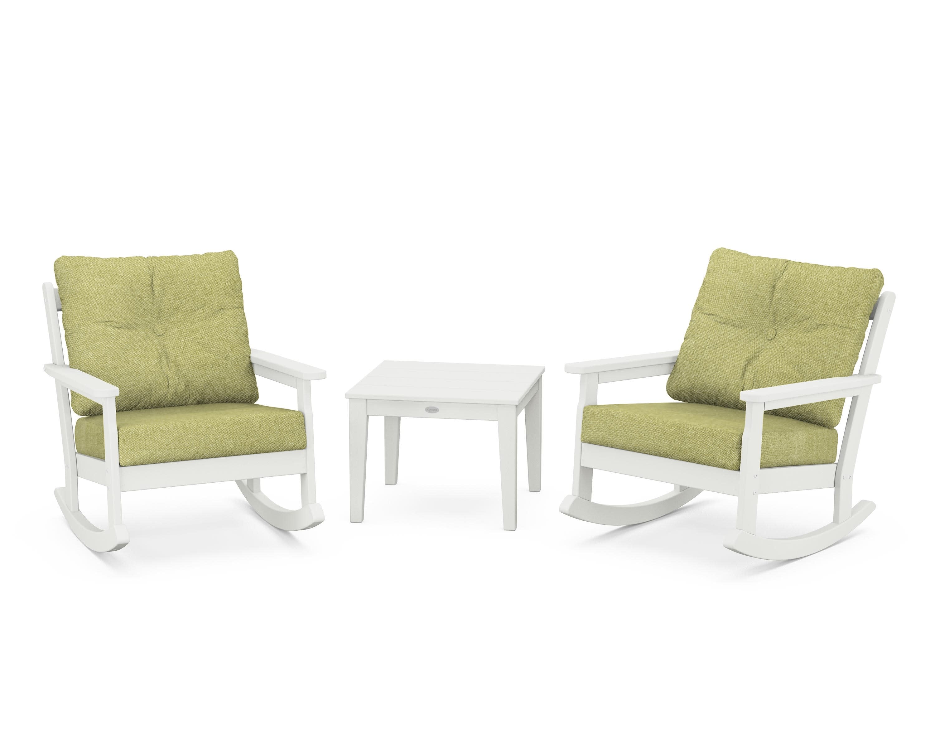 Vineyard 3-Piece Deep Seating Rocker Set in Vintage White / Chartreuse Boucle
