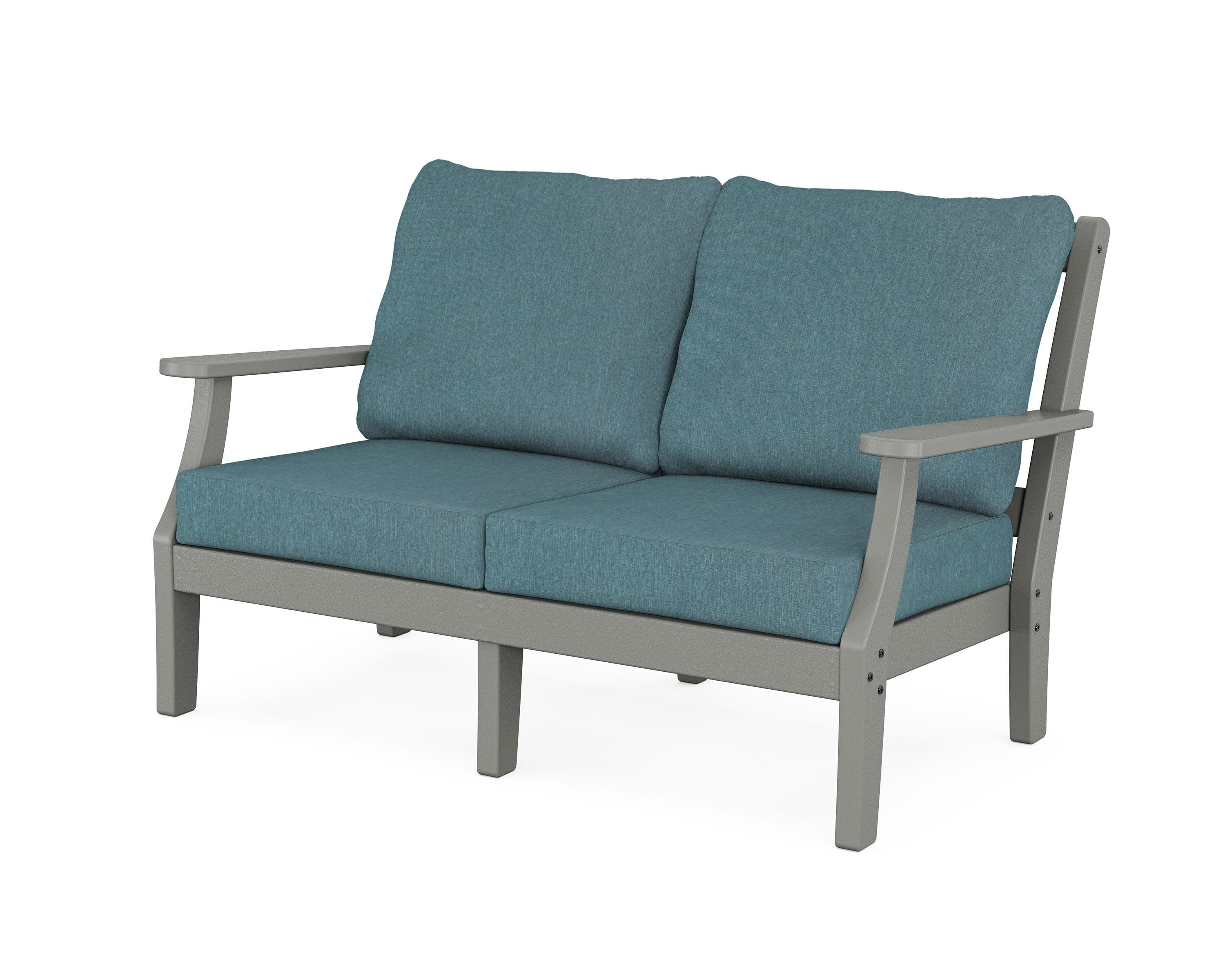 Chinoiserie Deep Seating Loveseat in Slate Grey / Ocean Teal