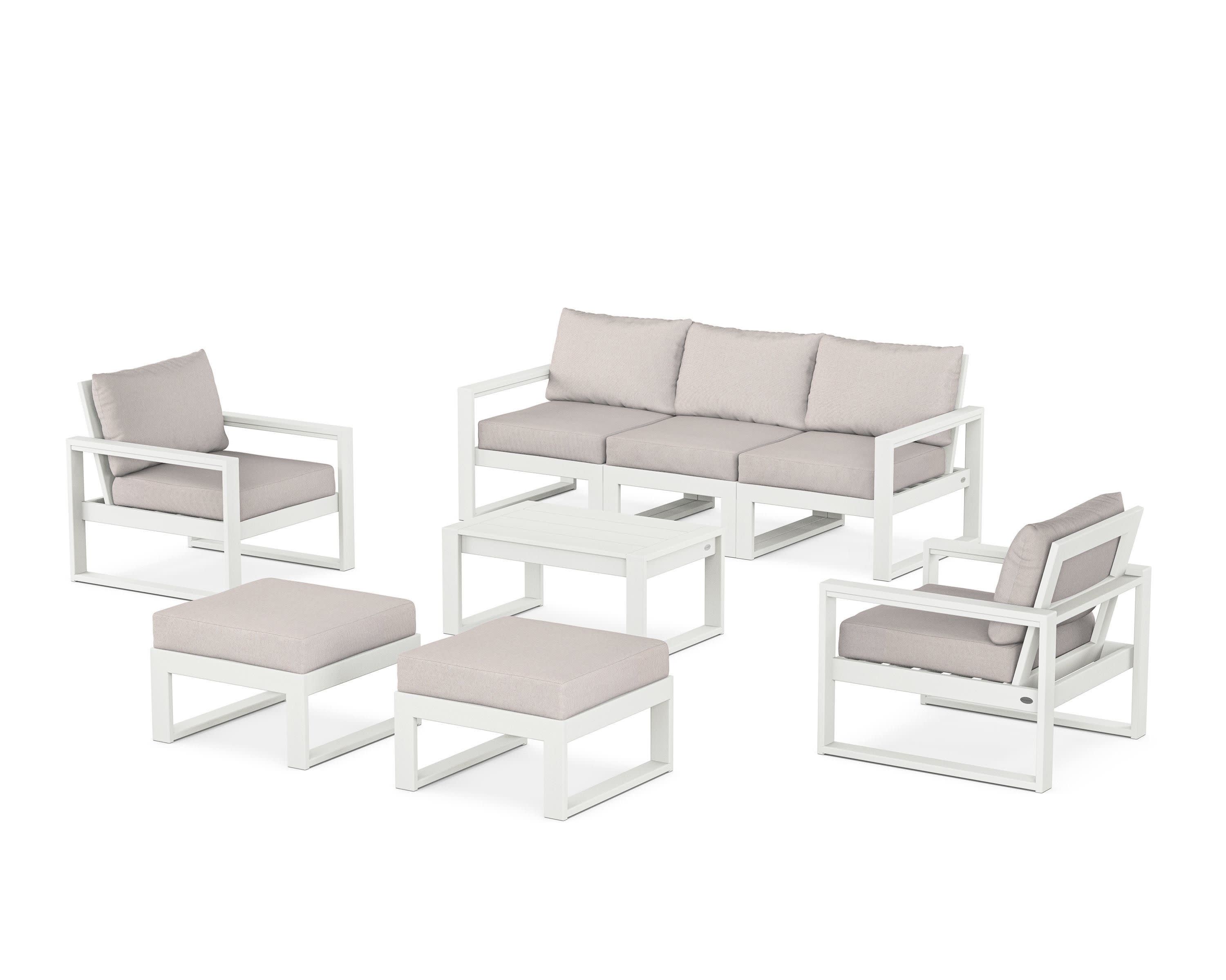 EDGE Sectional 8-Piece Lounge Sofa Set in Vintage White / Dune Burlap