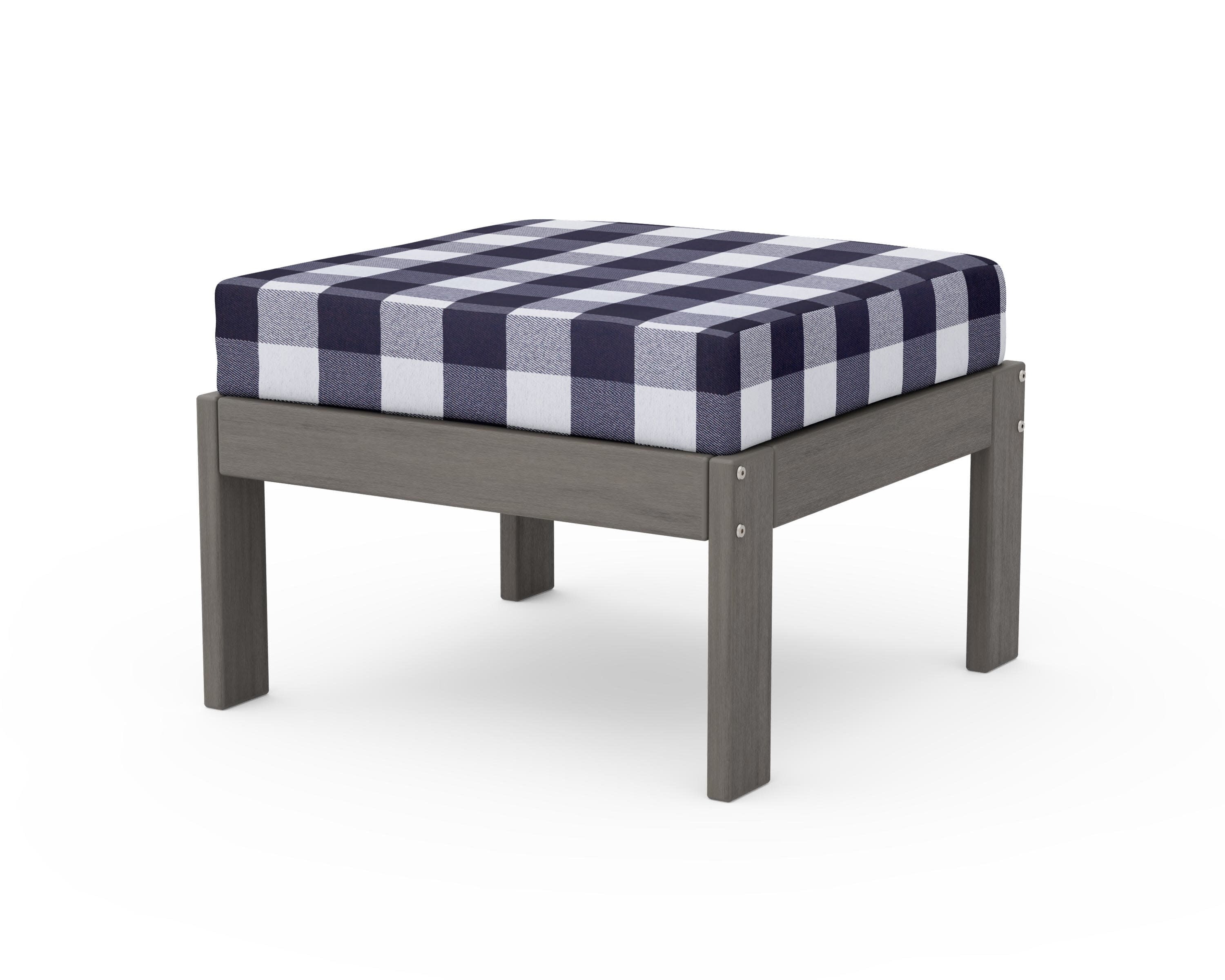 Vineyard Modular Ottoman in Driftwood / Buffalo Plaid Navy