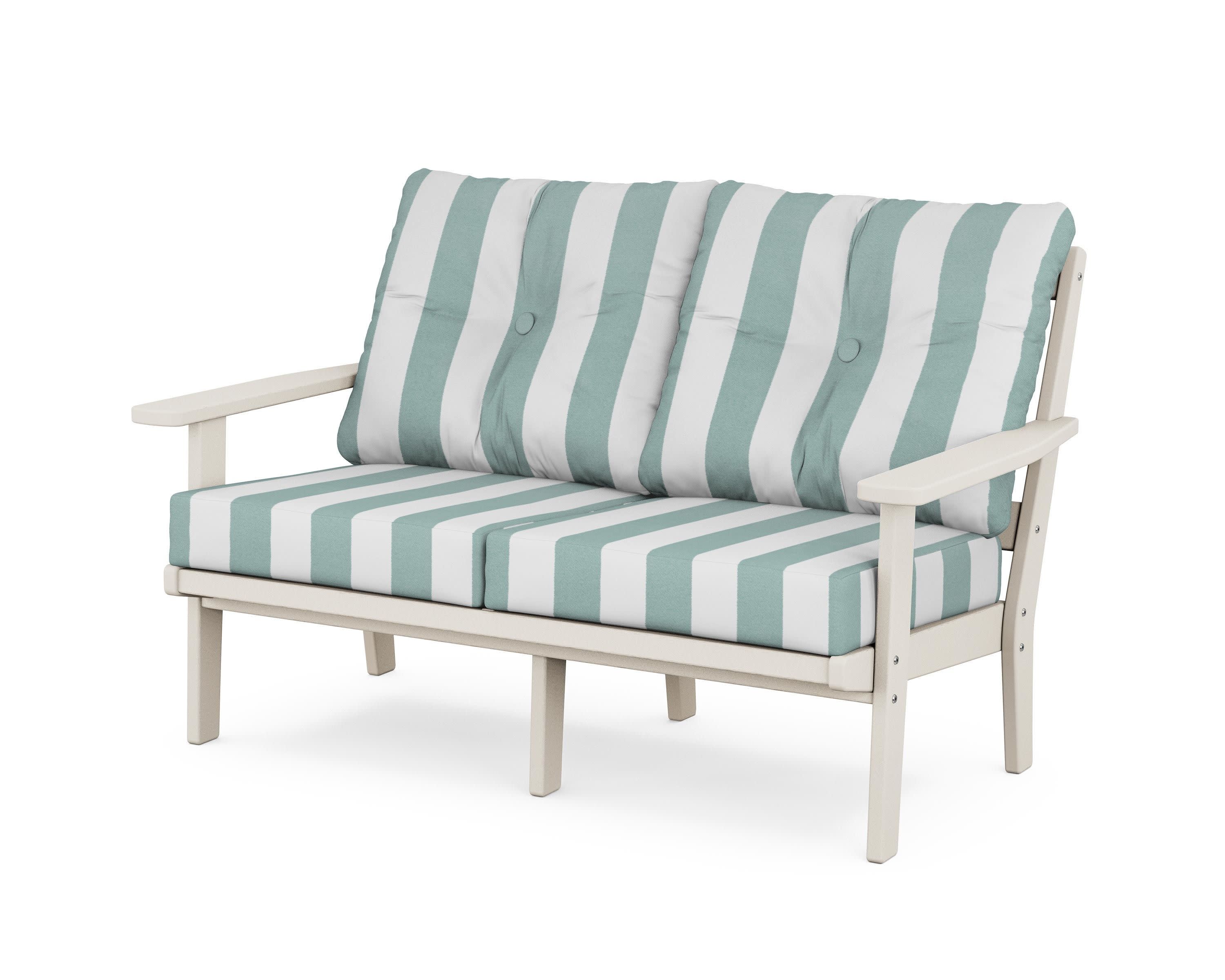 Oxford Deep SeatingLoveseat in Sand / Cabana Stripe Glacier Spa