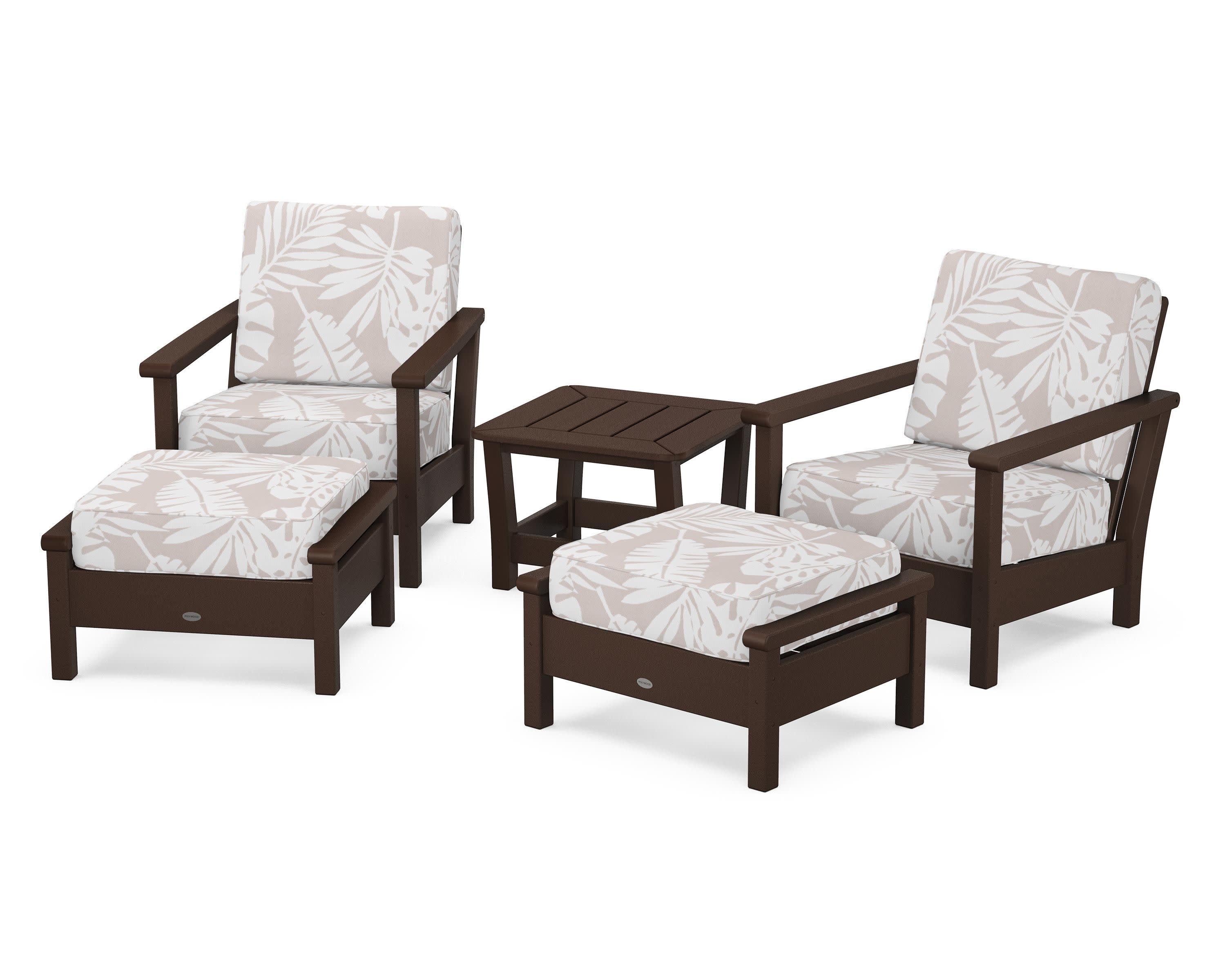 Harbour 5-Piece Deep Seating Chair Set in Mahogany / Leaf Dune Burlap