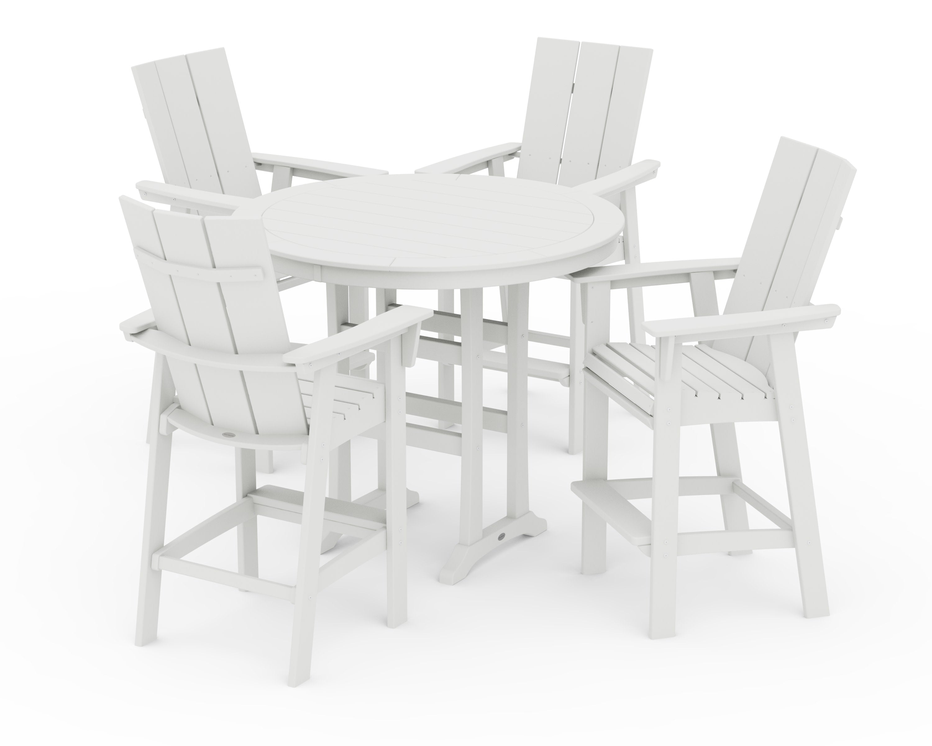 Modern Curveback Adirondack 5-Piece Nautical Trestle Bar Set in Vintage White