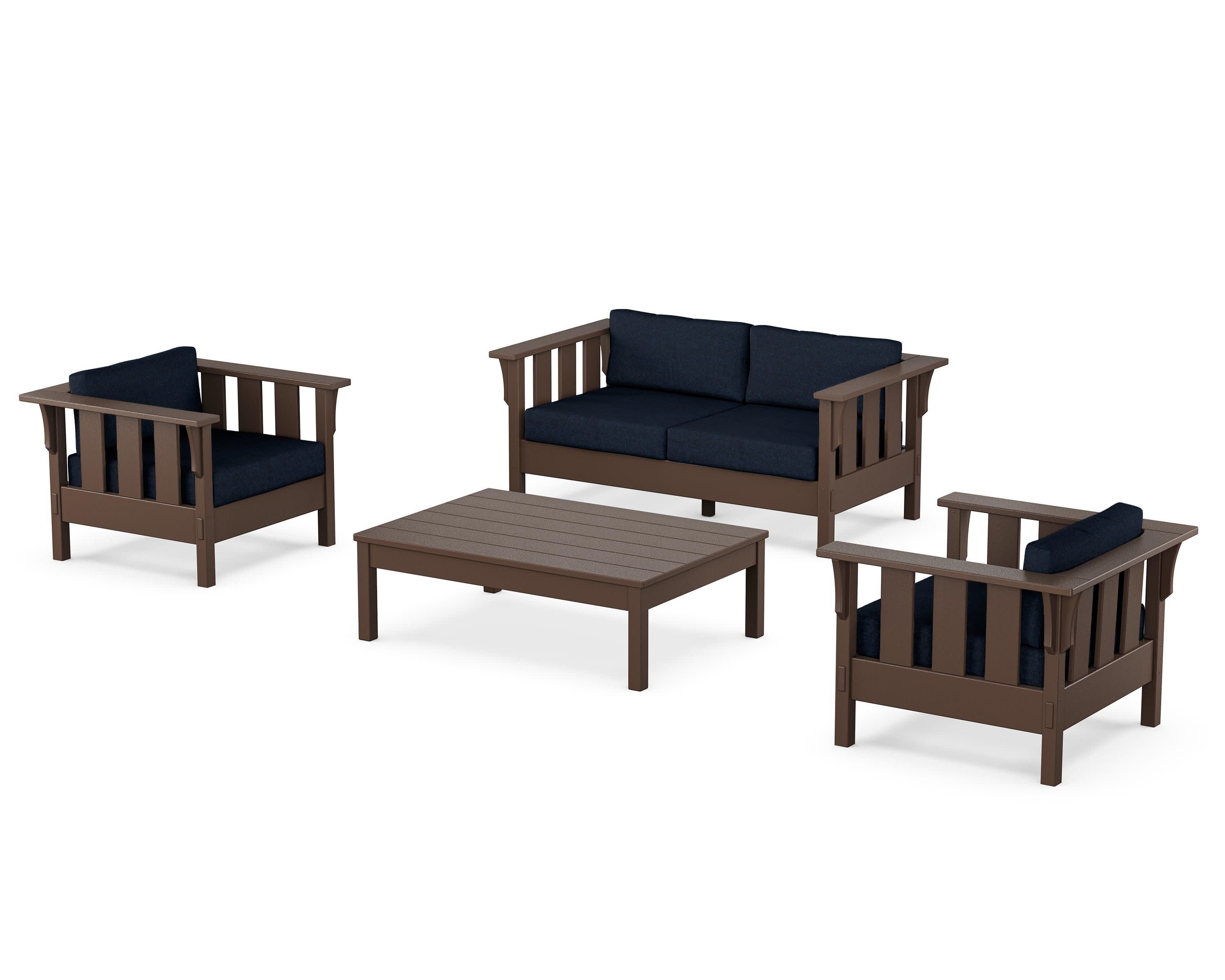 Acadia 4-Piece Deep Seating Set with Loveseat in Mahogany / Marine Indigo