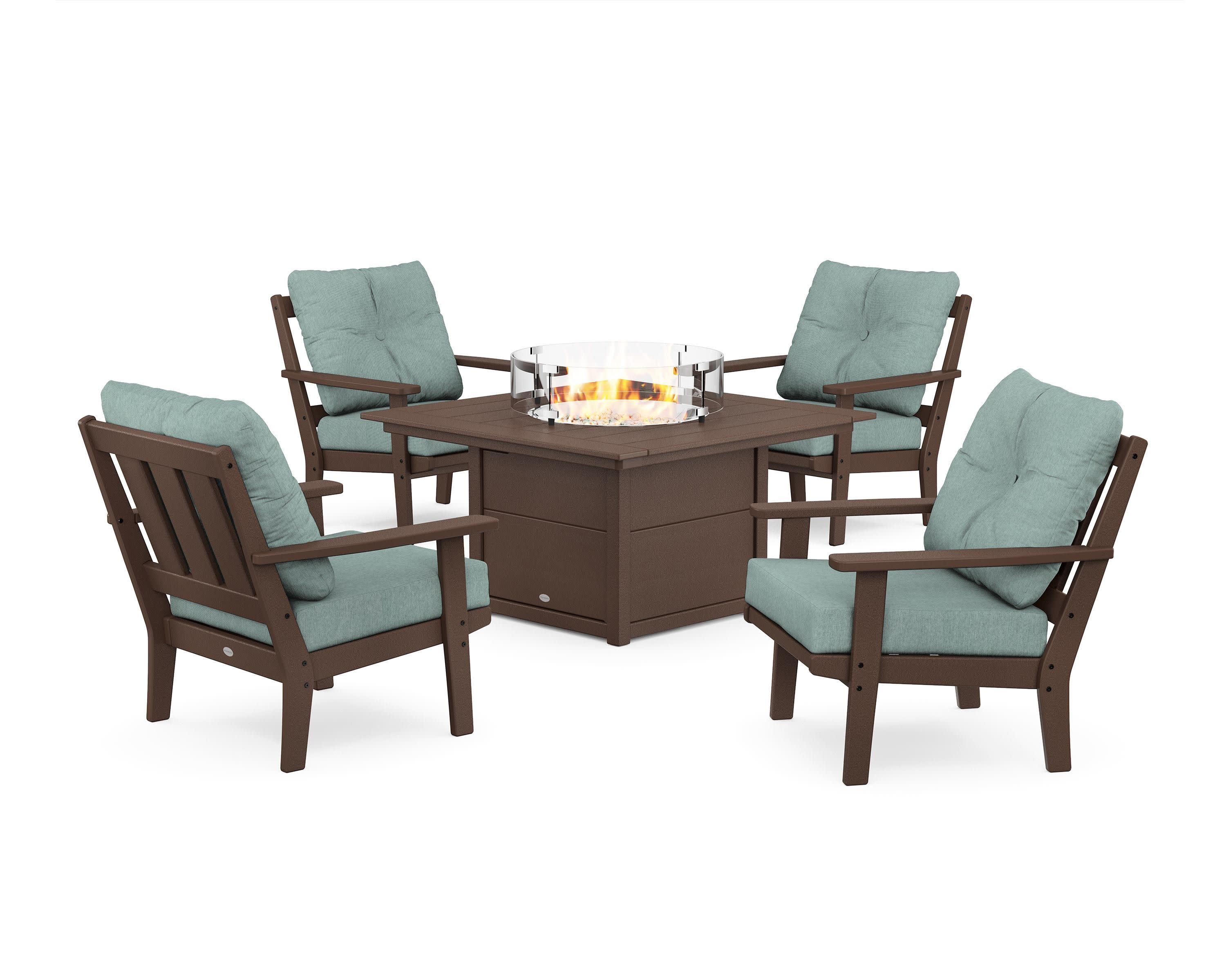 Oxford 5-Piece Deep Seating Set with Fire Pit Table in Mahogany / Glacier Spa