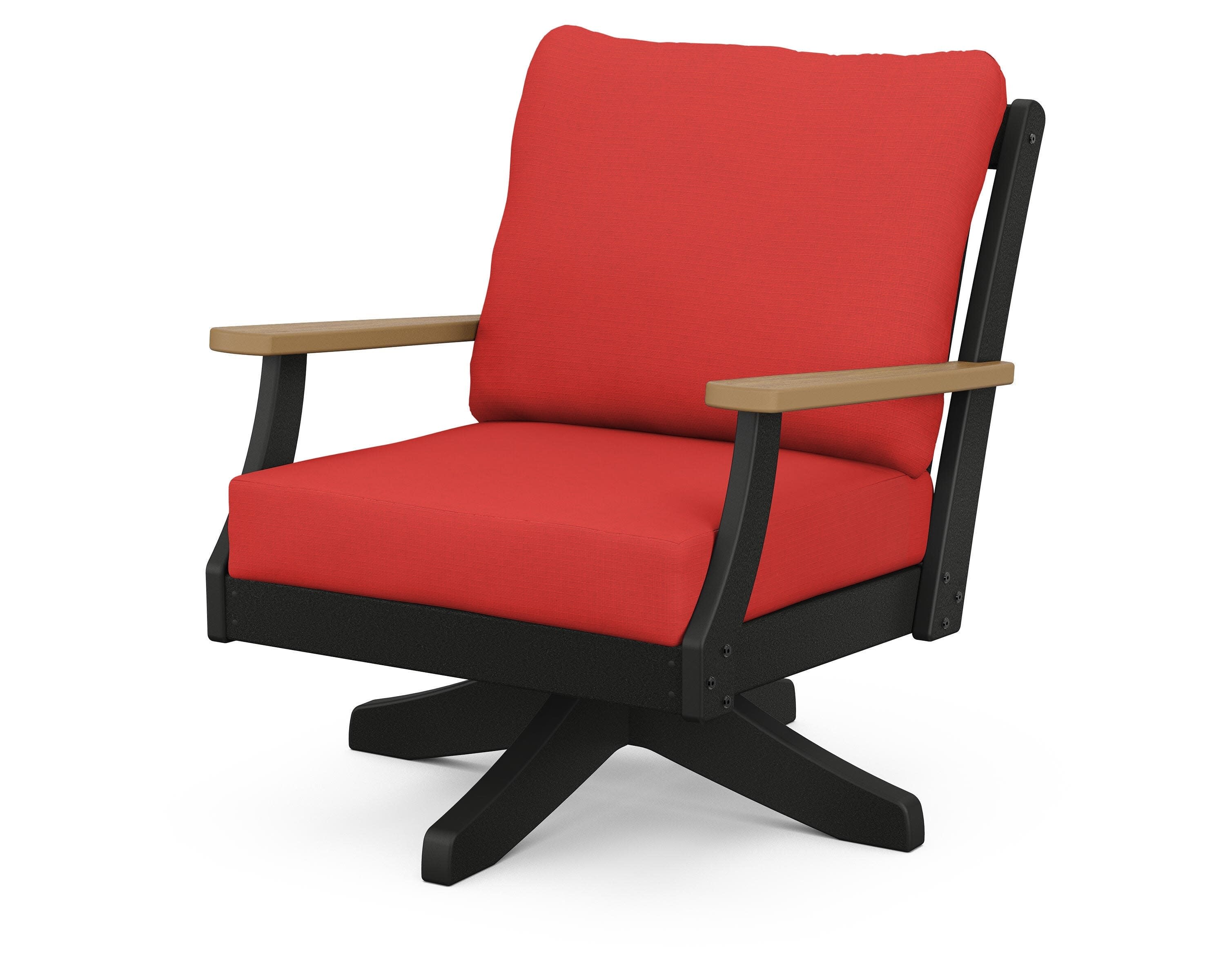 Braxton Deep Seating Swivel Chair in Black / Natural / Crimson Linen