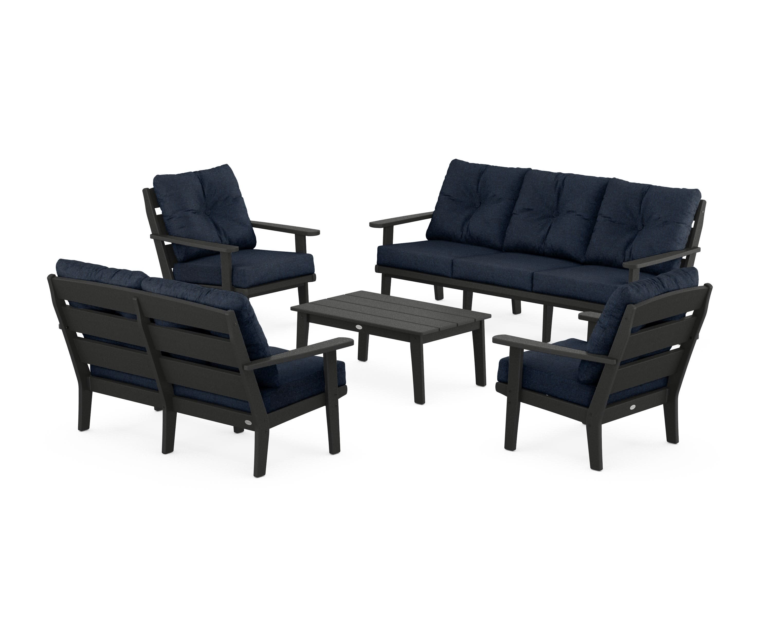 Lakeside 5-Piece Lounge Sofa Set in Black / Marine Indigo