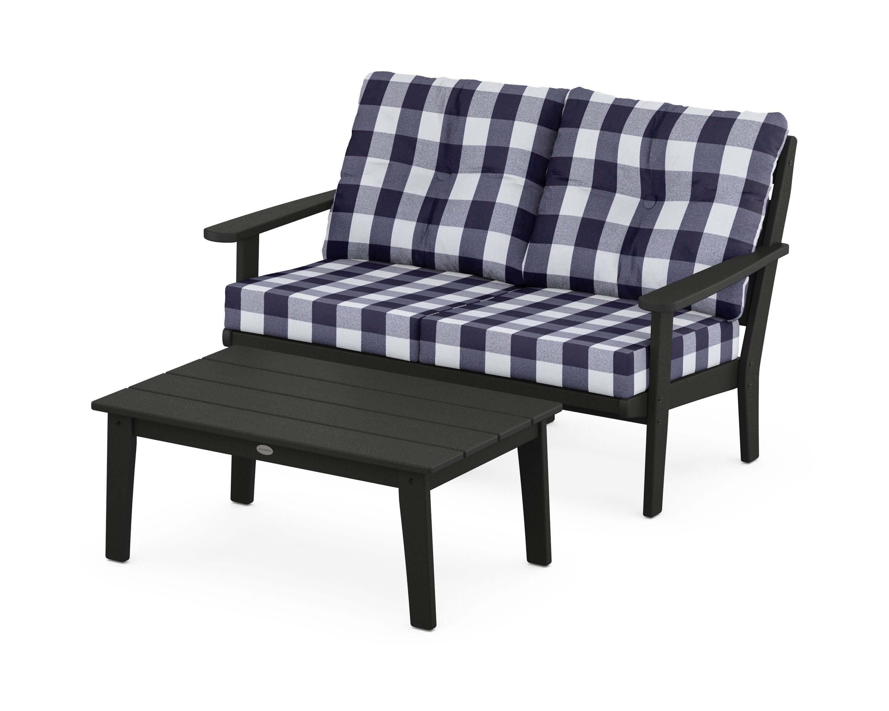 Lakeside 2-Piece Lounge Loveseat Set in Black / Buffalo Plaid Navy