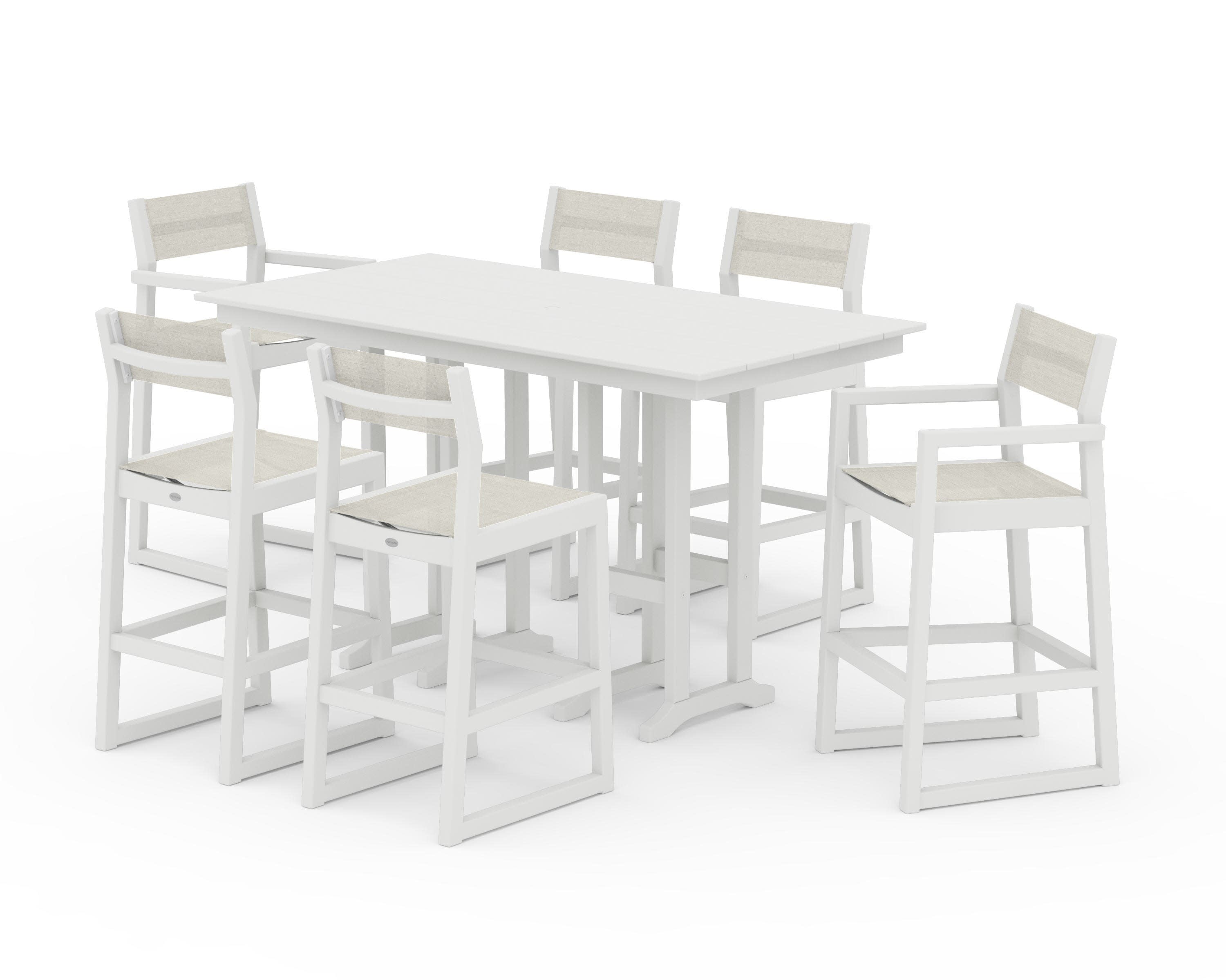 EDGE Sling 7-Piece Farmhouse Bar Set in Vintage White / Parchment Sling