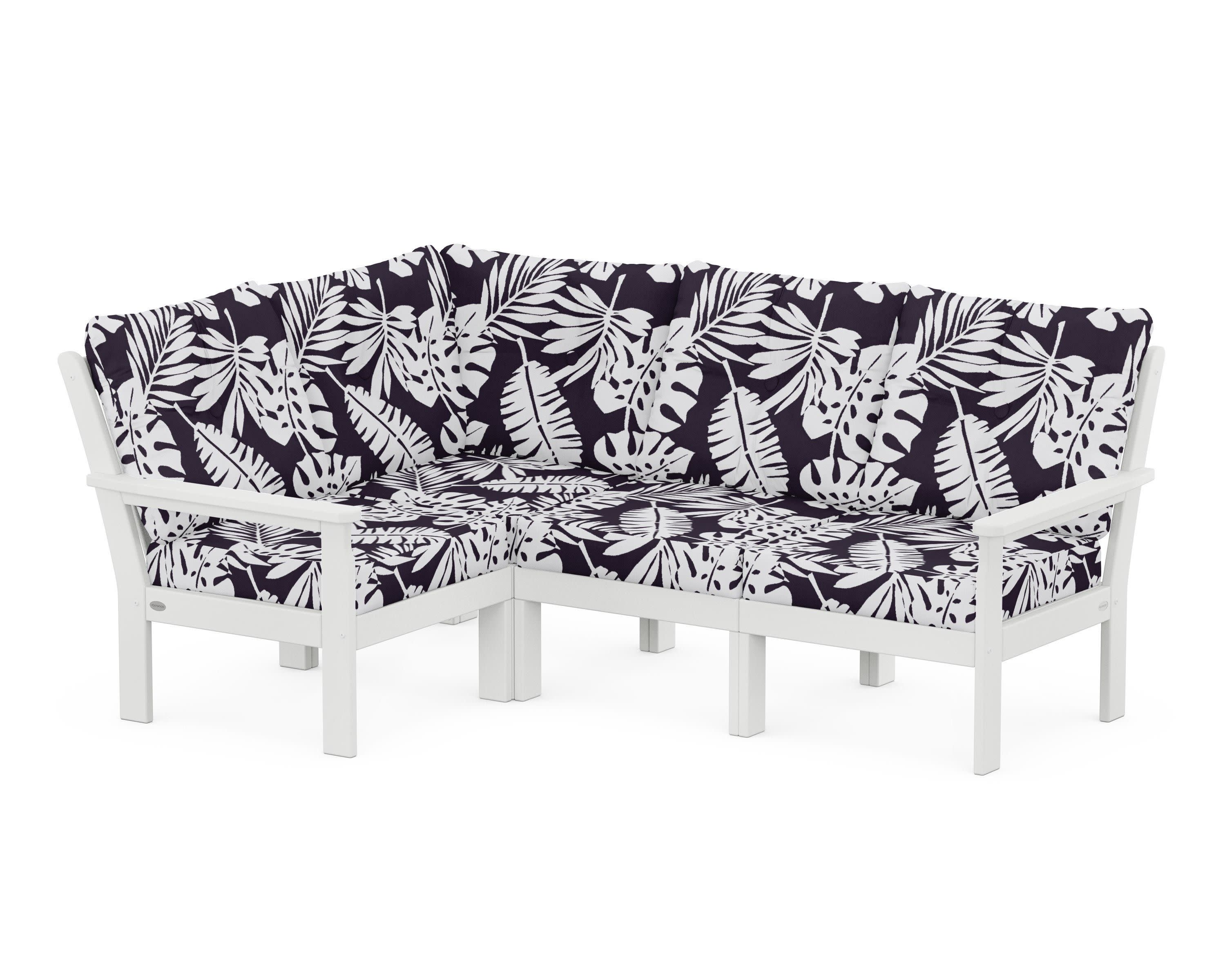 Vineyard 4-Piece Sectional in White / Leaf Navy
