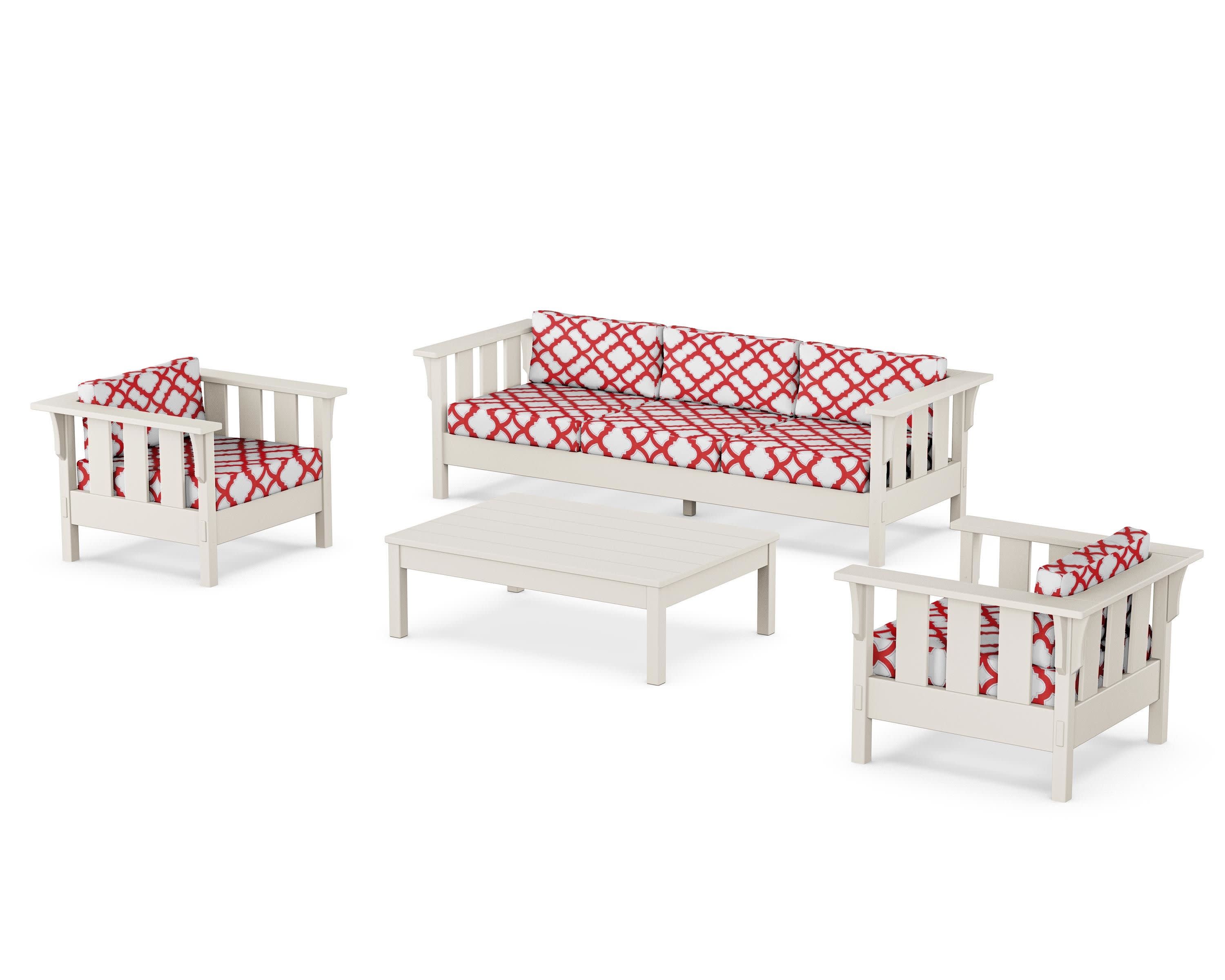 Acadia 4-Piece Deep Seating Set with Sofa in Sand / Trellis Crimson