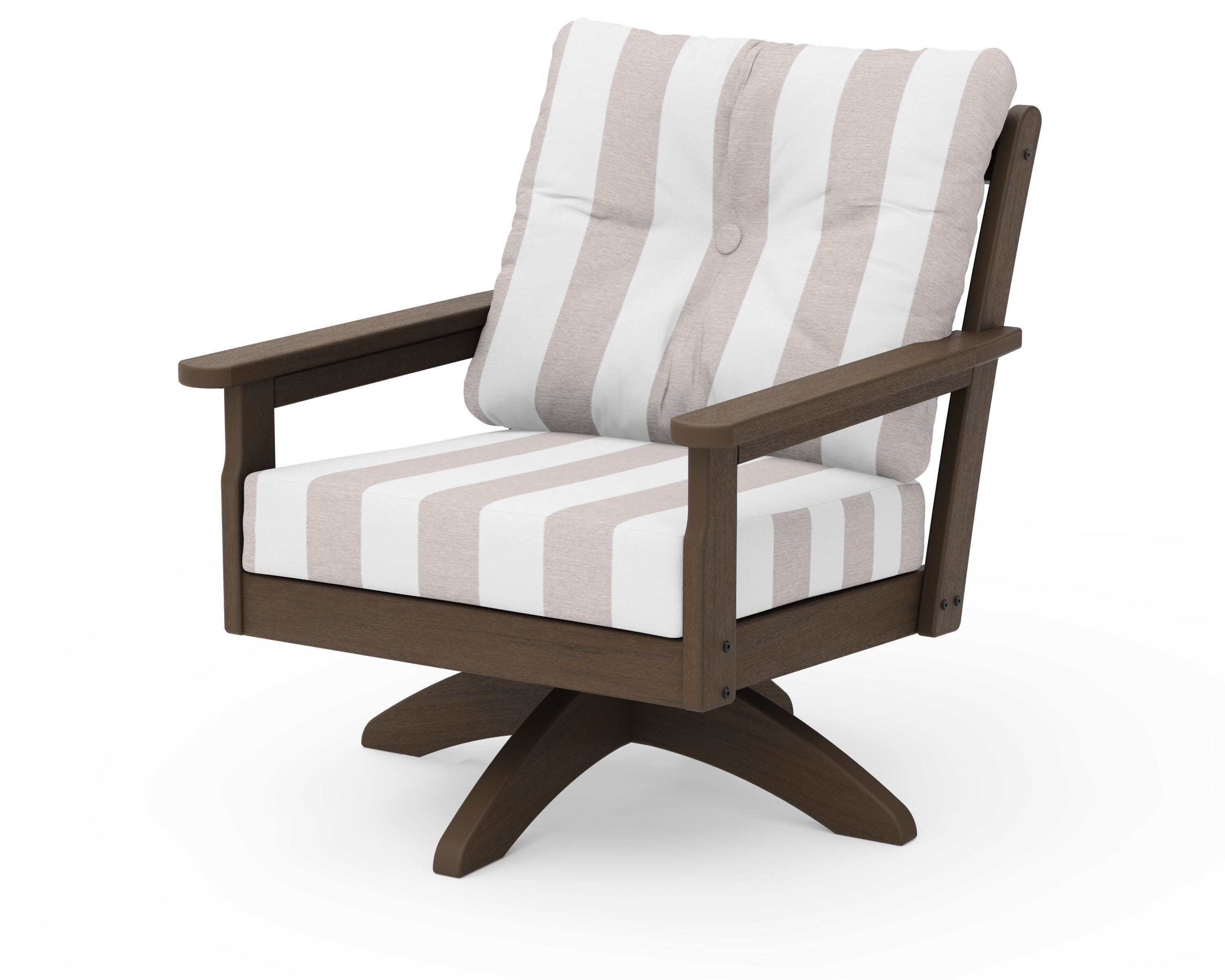 Vineyard Deep Seating Swivel Chair in Kona / Cabana Stripe Dune Burlap