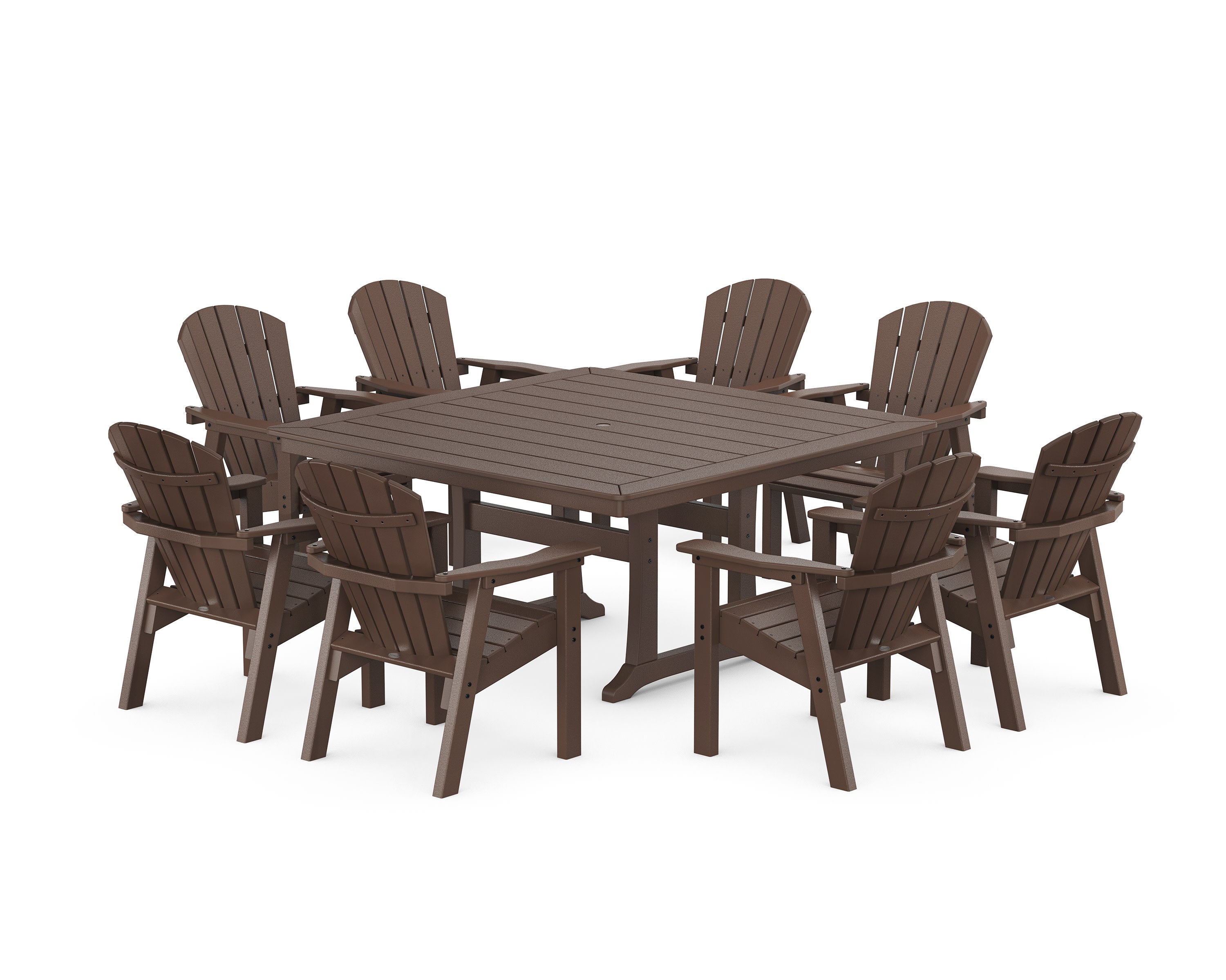 Seashell 9-Piece Square Dining Set with Trestle Legs in Mahogany