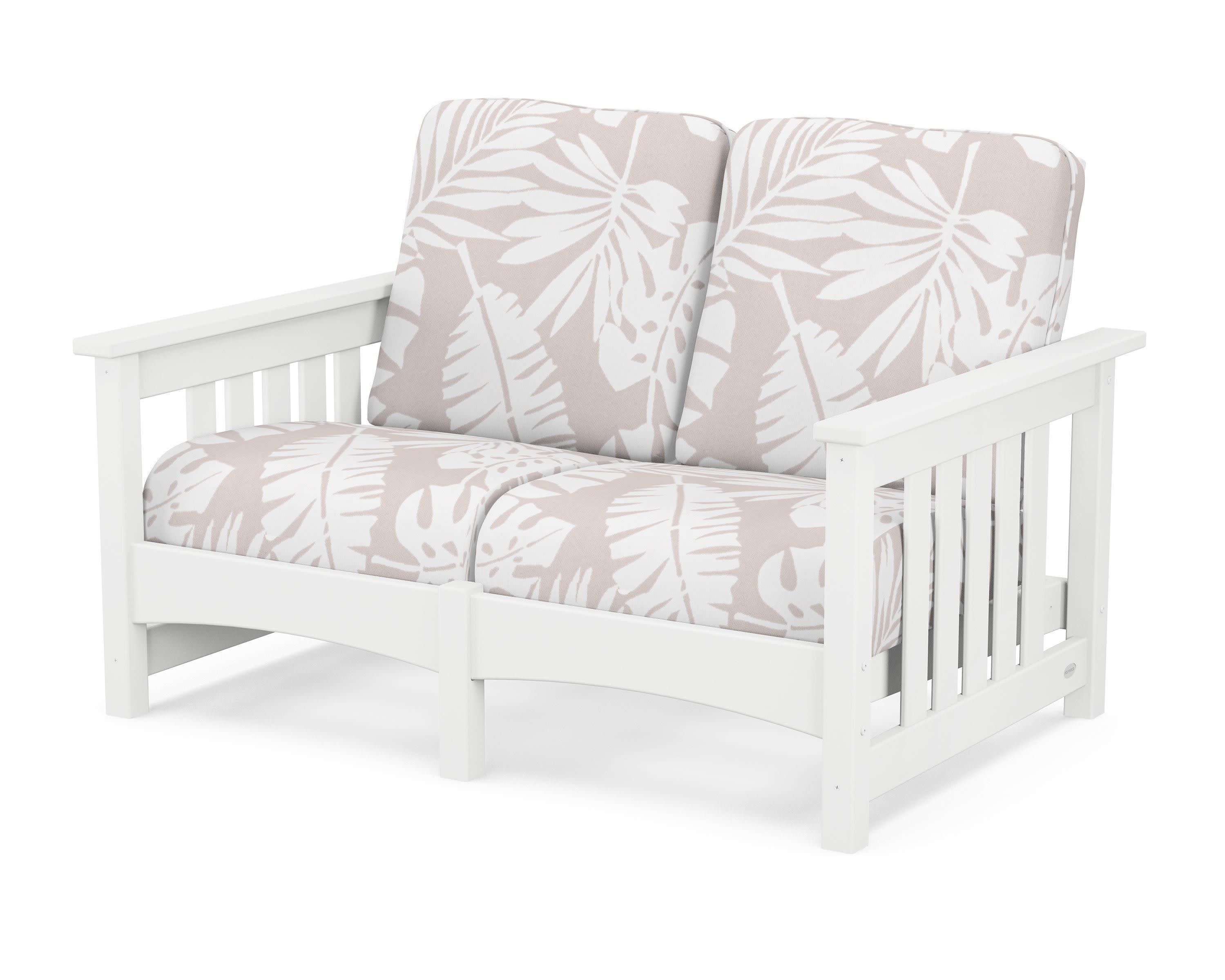 Club Mission Loveseat in White / Leaf Dune Burlap