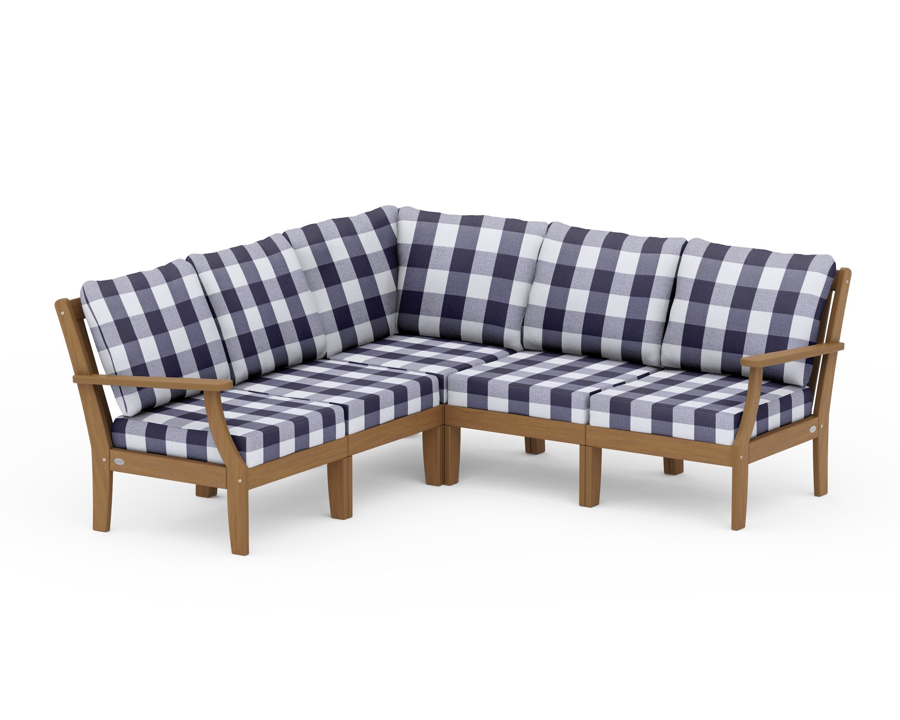 Braxton Modular 5-Piece Deep Seating Set in Natural / Buffalo Plaid Navy