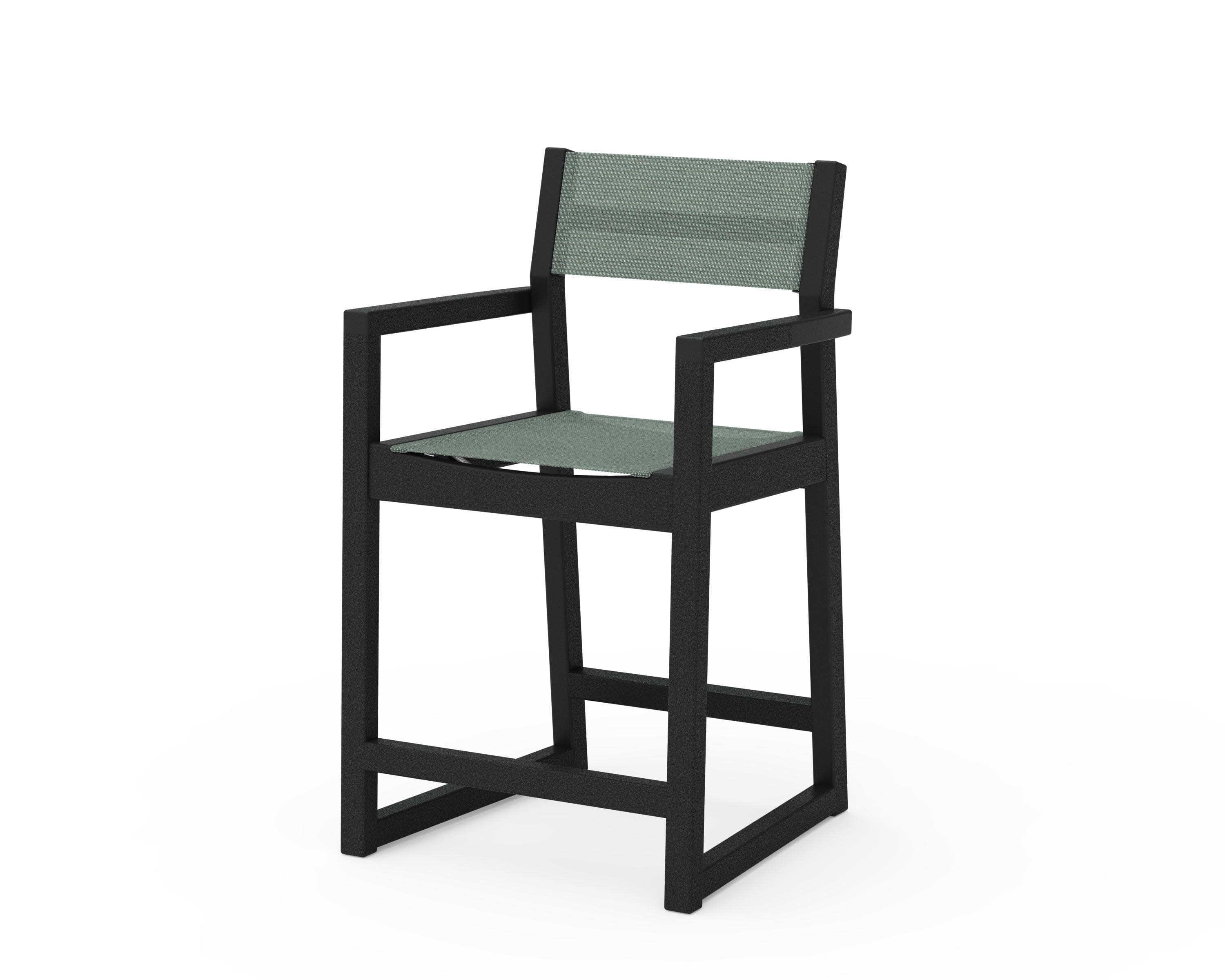 EDGE Sling Counter Arm Chair in Black / Dupioni Sea Mist Sling