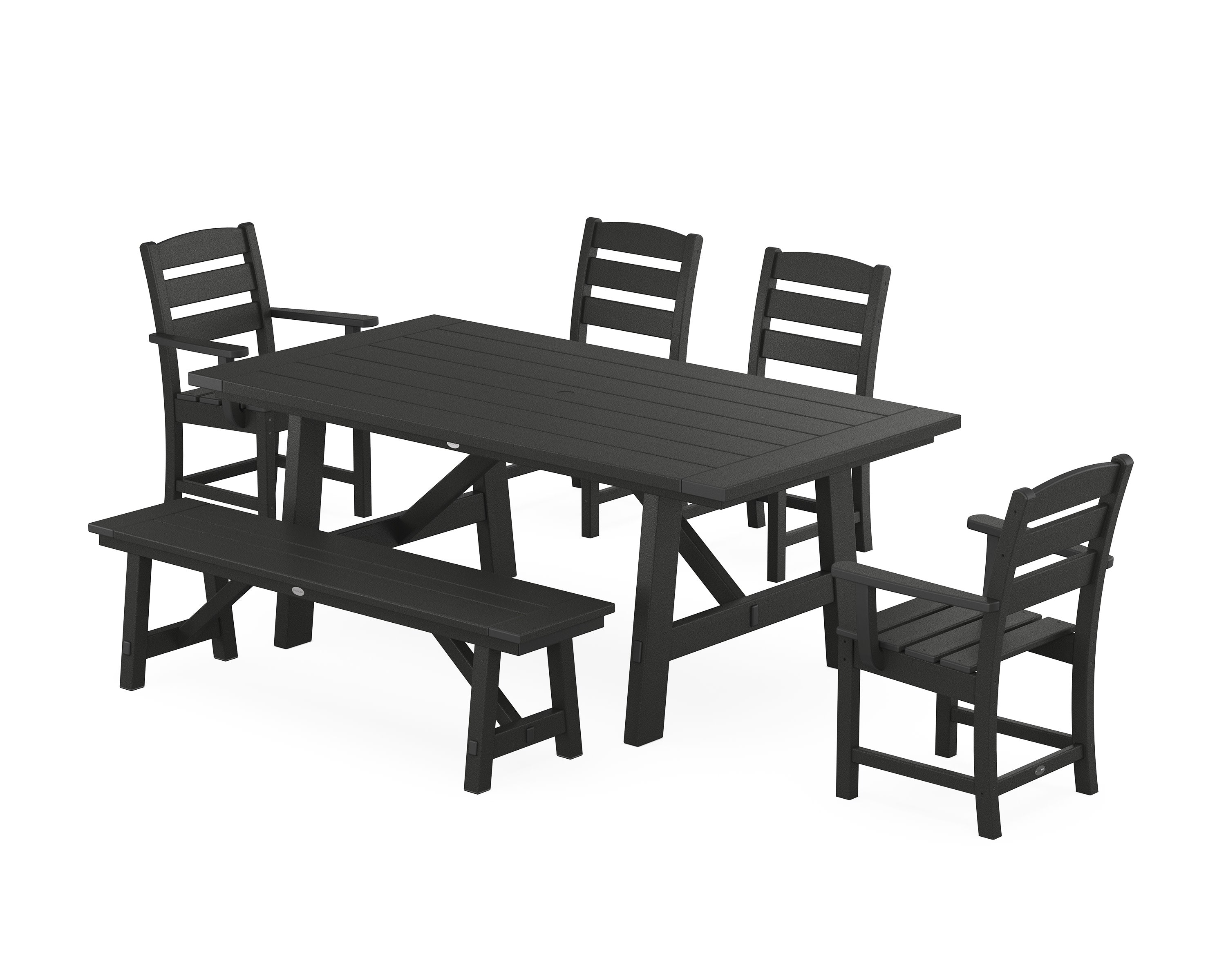 Lakeside 6-Piece Rustic Farmhouse Dining Set With Bench in Black