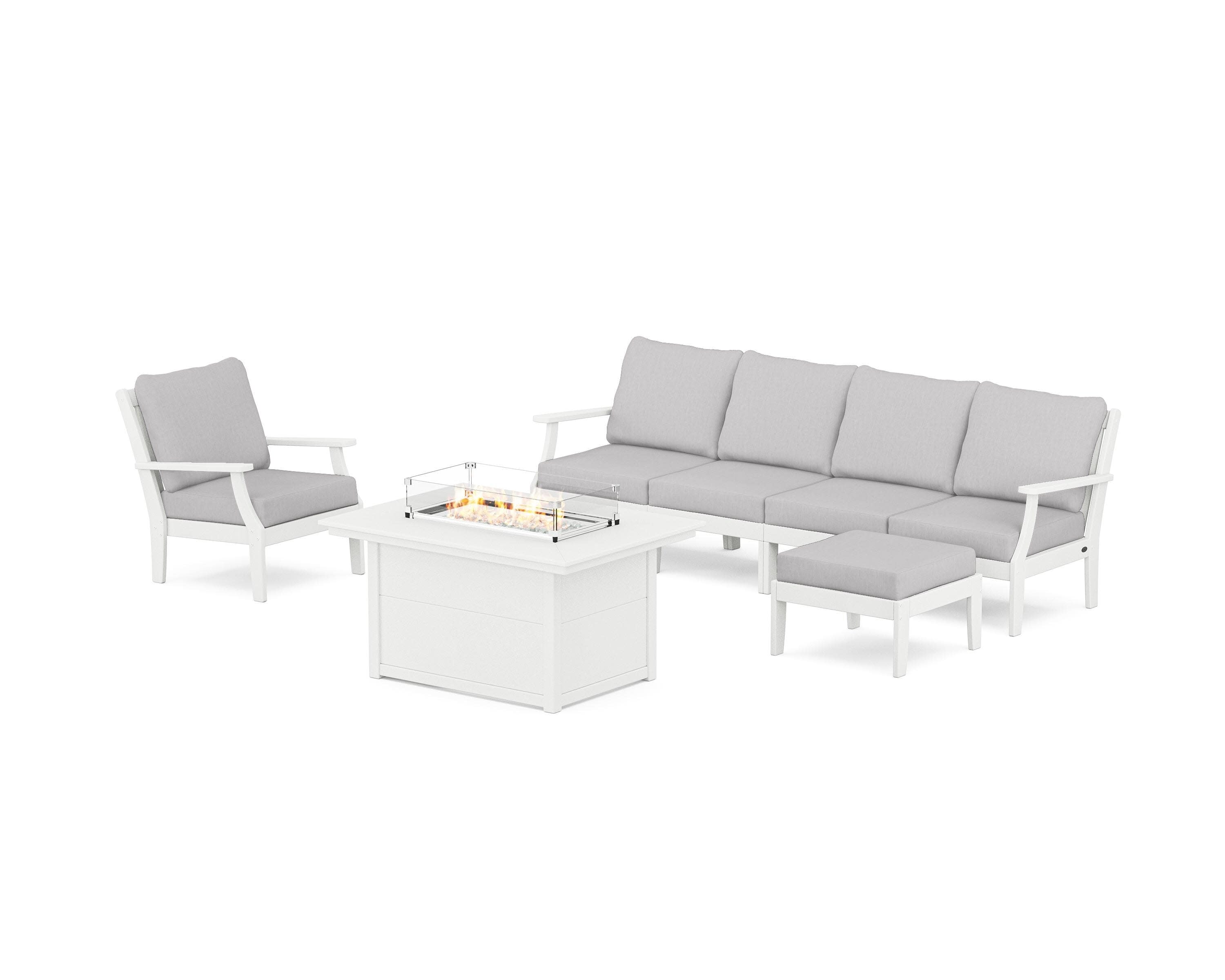 Braxton Sectional Lounge and Fire Pit Set in White / Granite
