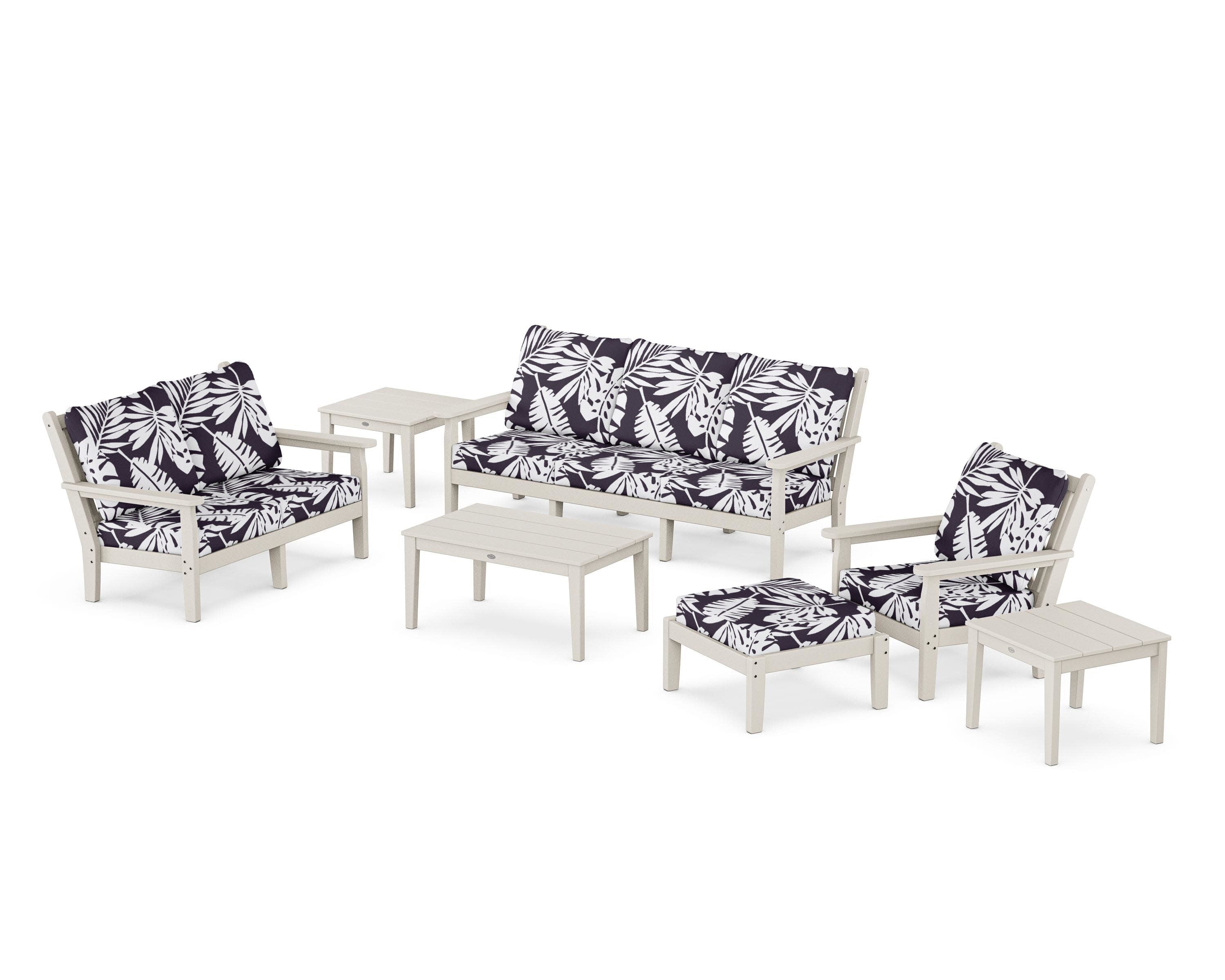 Chippendale 7-Piece Deep Seating Set in Sand / Leaf Navy