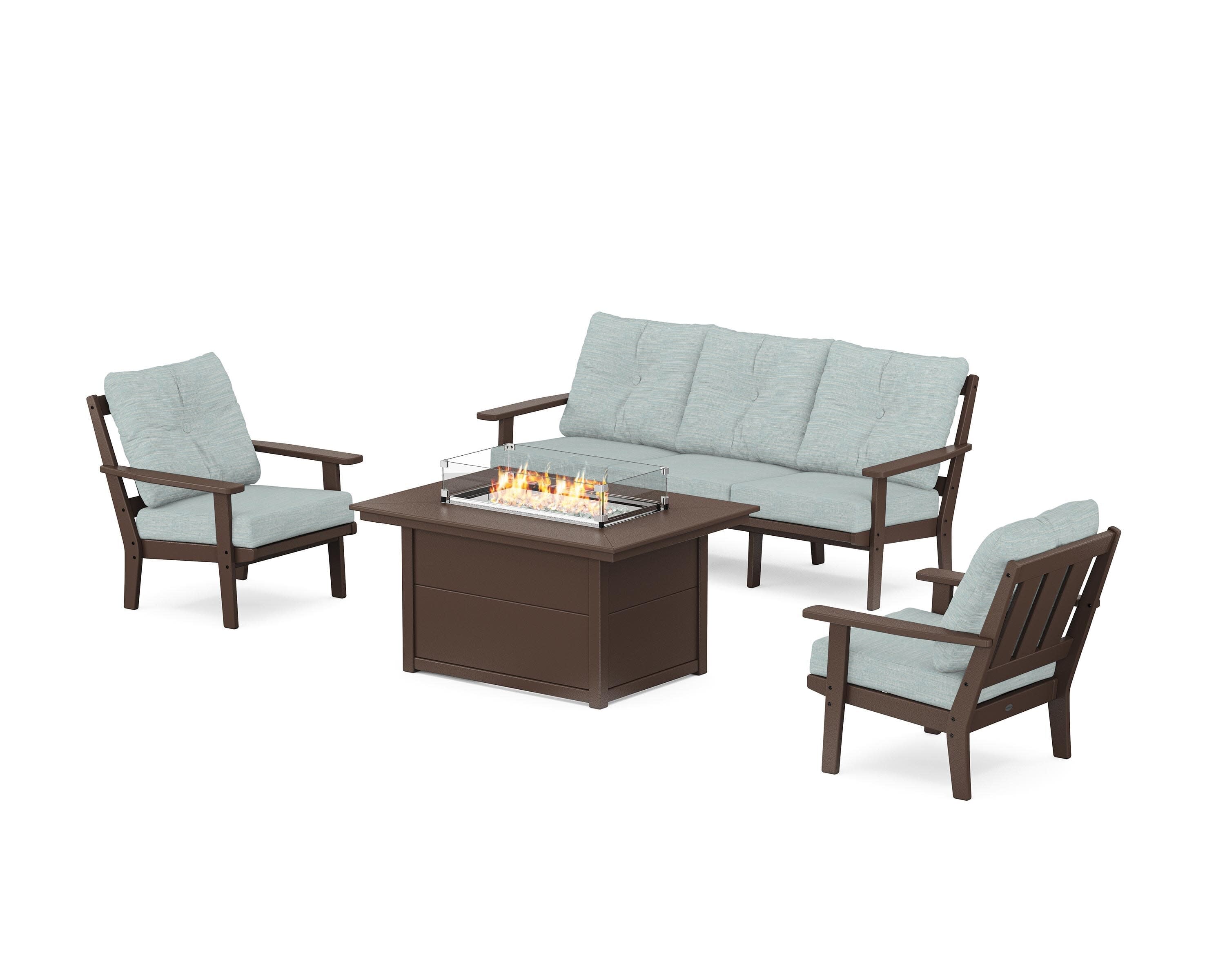 Oxford Deep Seating Fire Pit Table Set in Mahogany / Soothe Mist