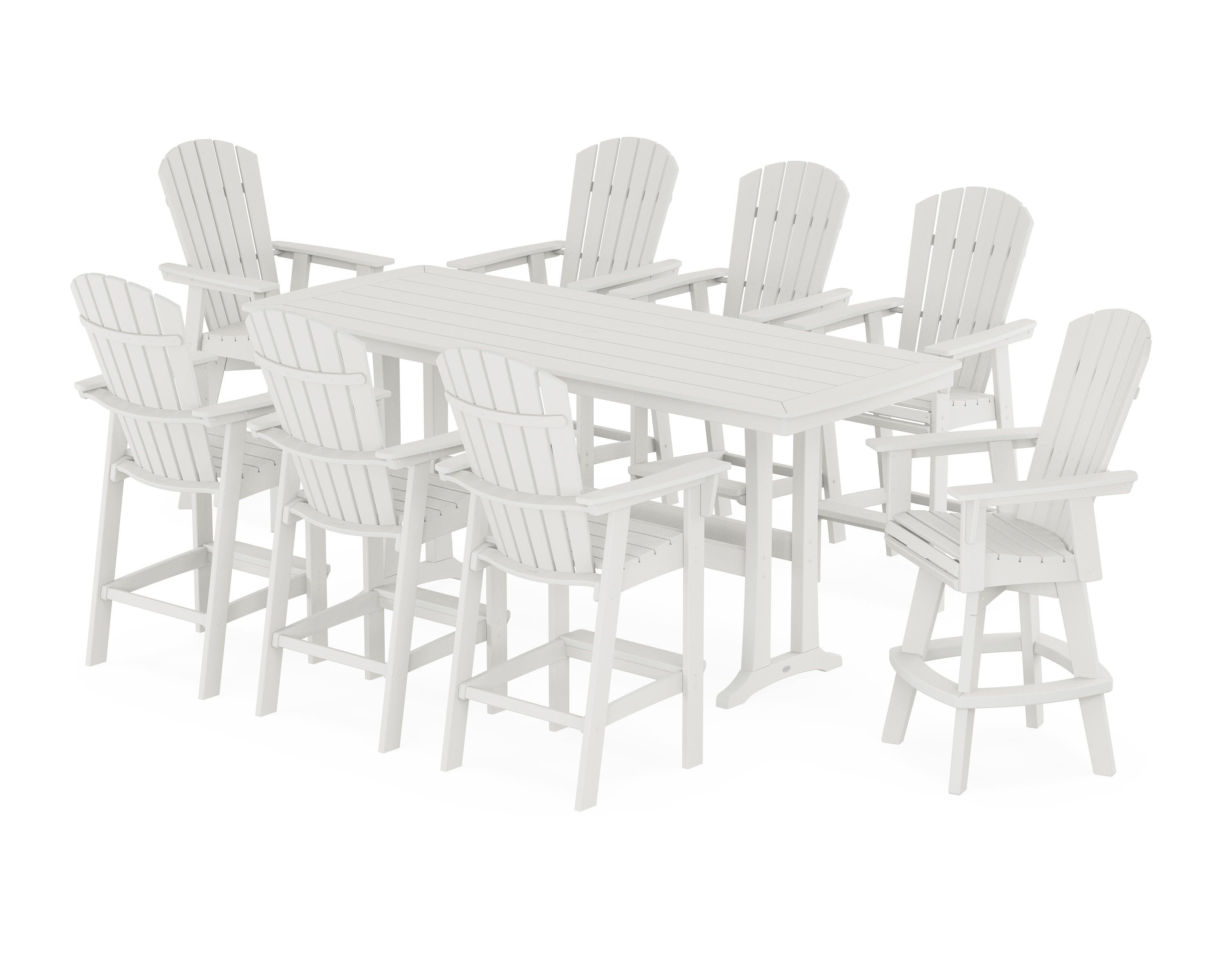 Nautical Curveback Adirondack Swivel 9-Piece Bar Set with Trestle Legs in Vintage White