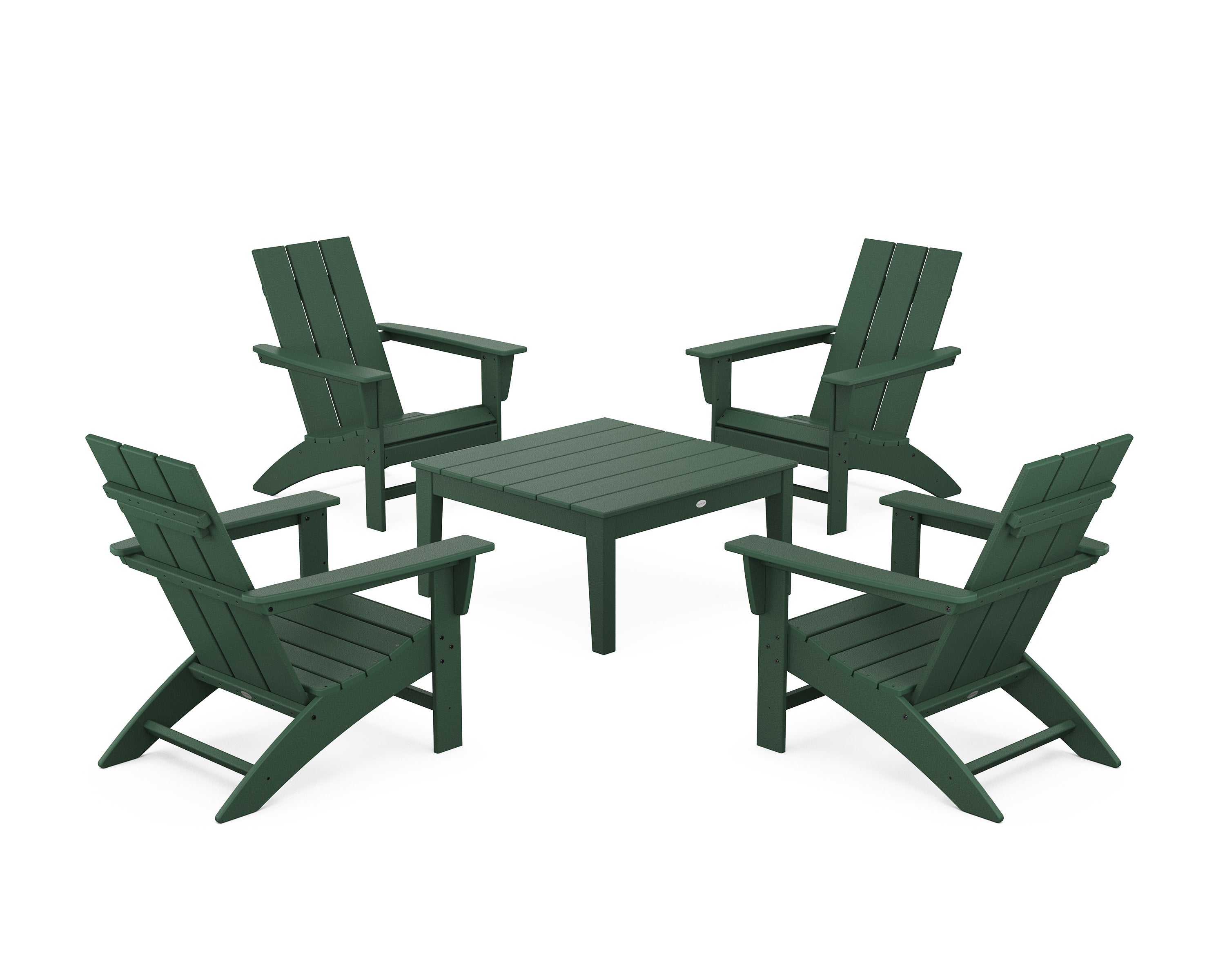 5-Piece Modern Adirondack Chair Conversation Set with 36" Conversation Table in Green