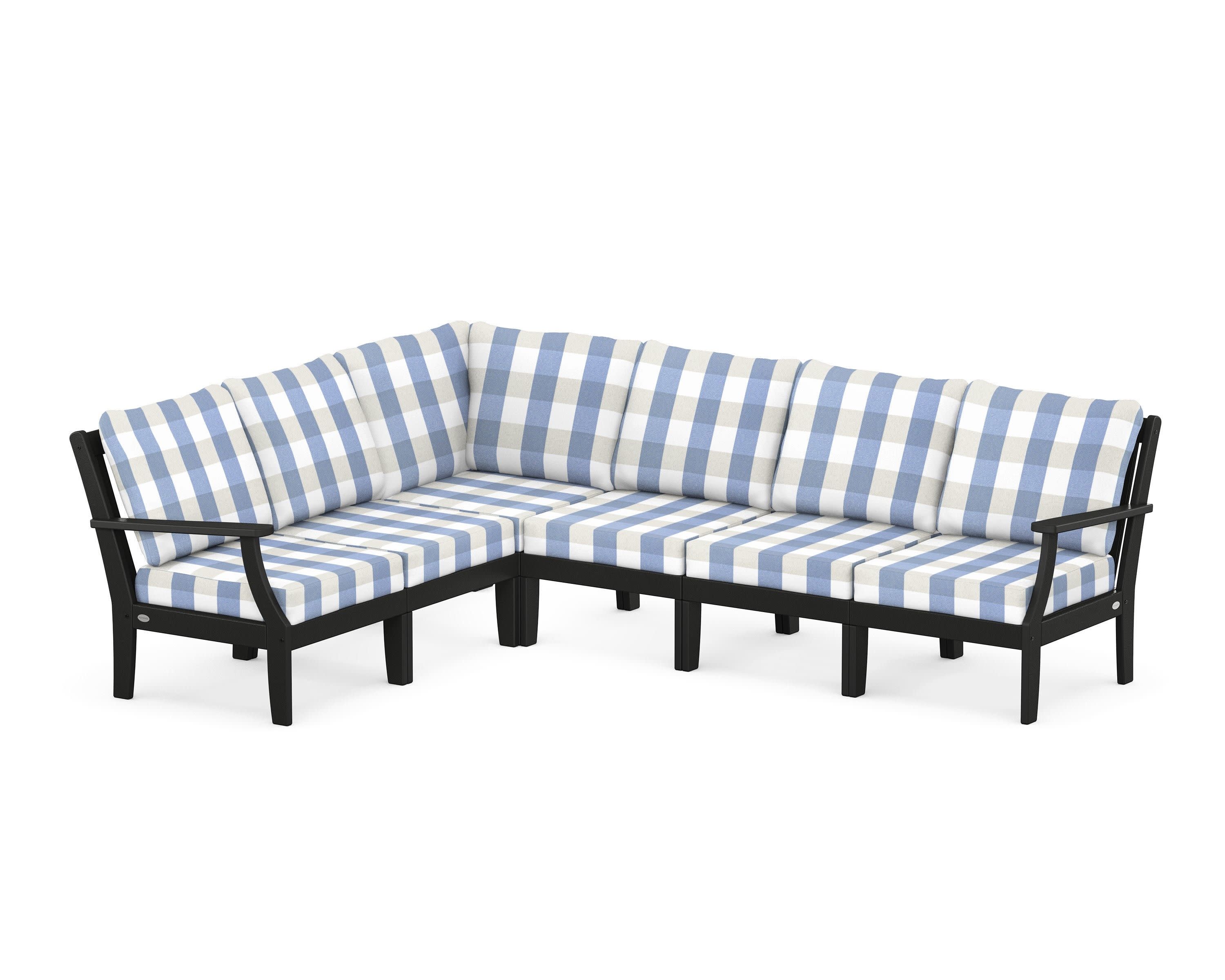 Braxton Modular 6-Piece Deep Seating Set in Black / Buffalo Plaid Sky Blue