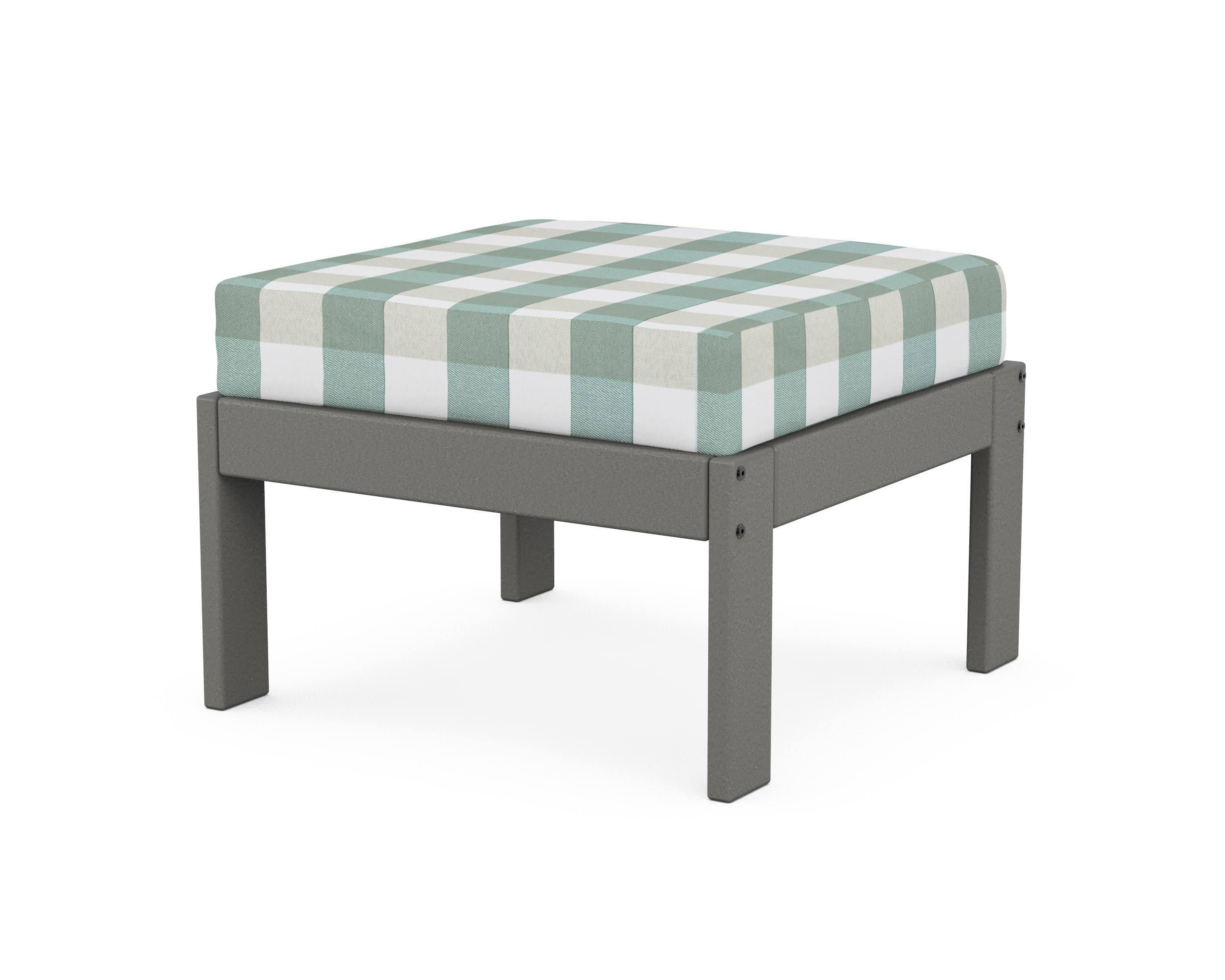 Vineyard Modular Ottoman in Slate Grey / Buffalo Plaid Glacier Spa