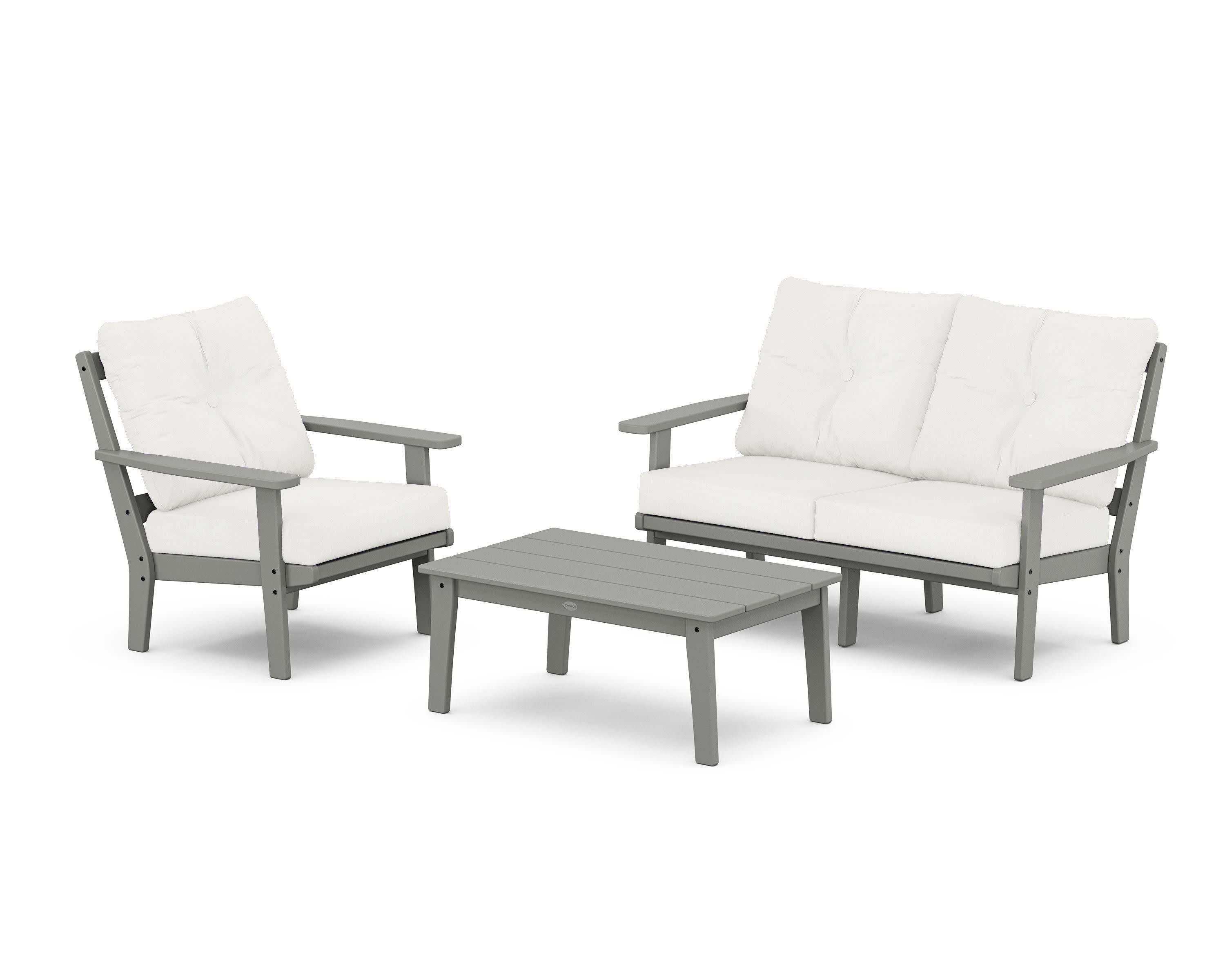 Oxford 3-Piece Deep Seating Set with Loveseat in Slate Grey / Natural Linen