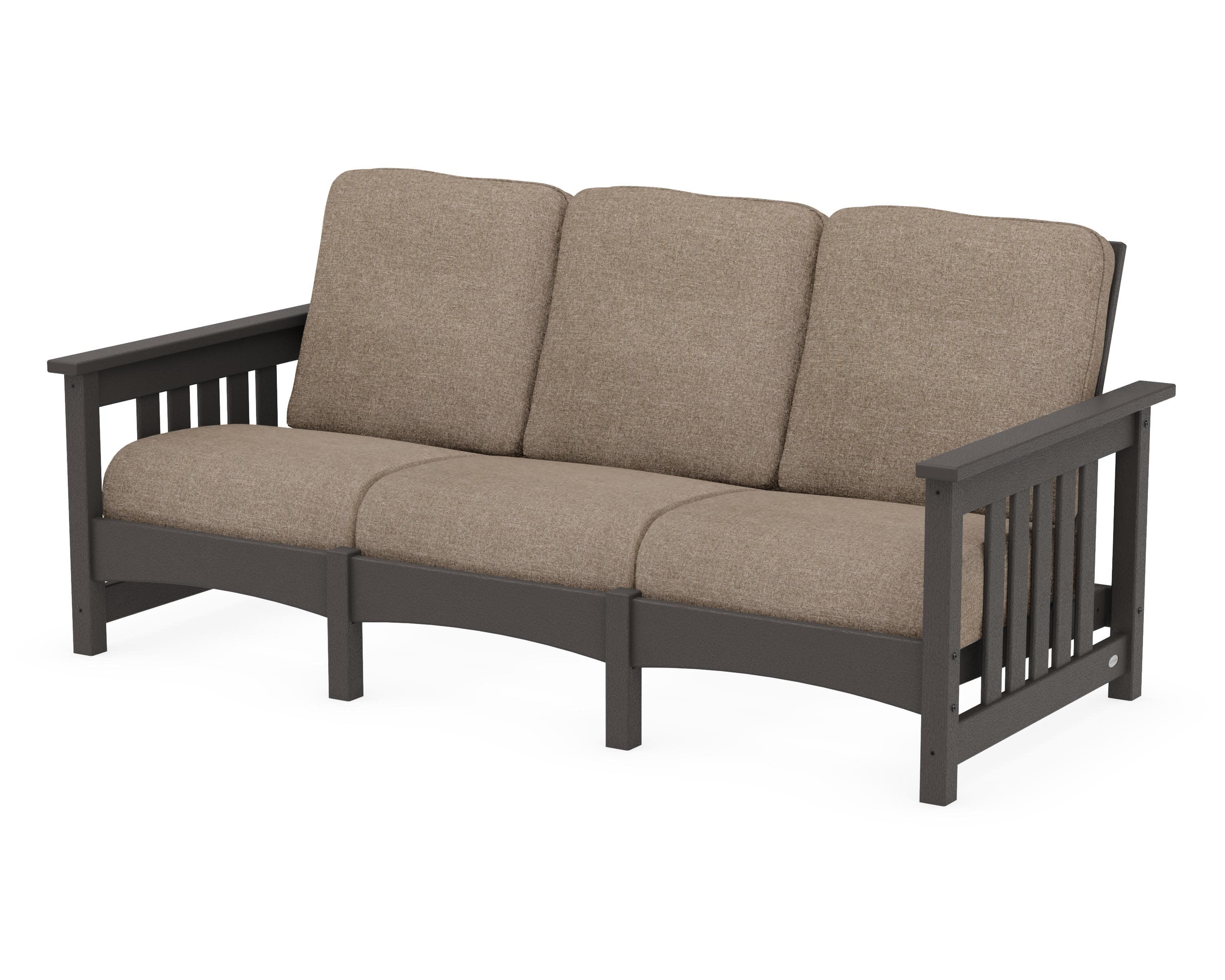 Club Mission Sofa in Vintage Coffee / Spiced Burlap