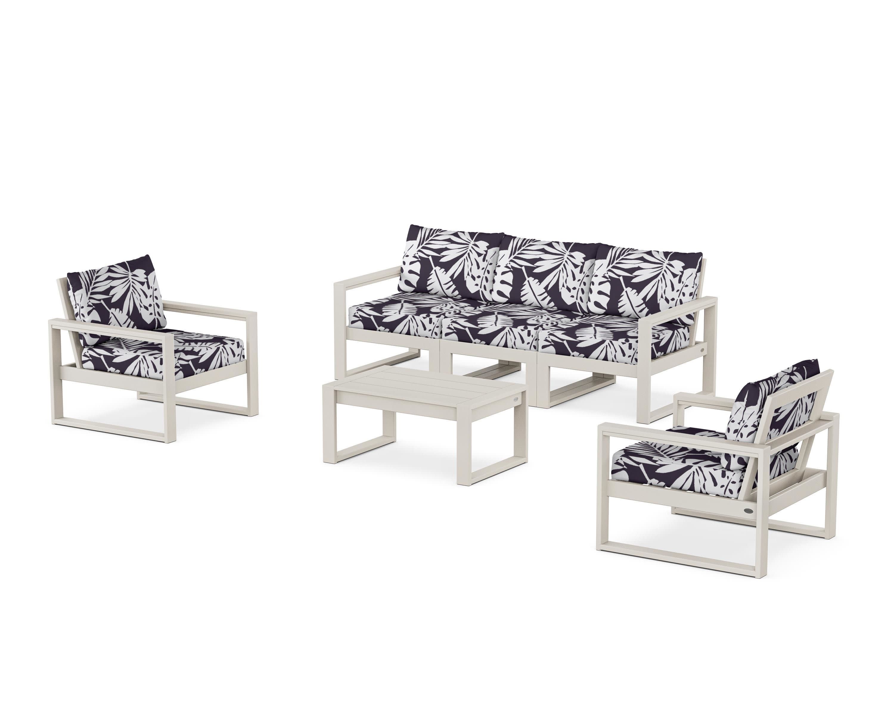 EDGE Sectional 4-Piece Deep Seating Set with Sofa in Sand / Leaf Navy
