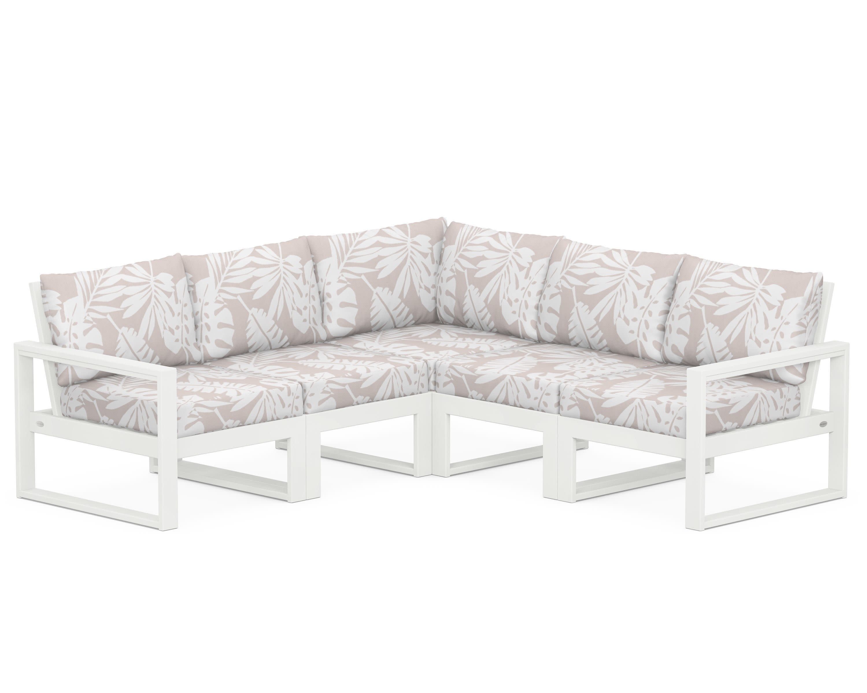 EDGE 5-Piece Modular Deep Seating Set in Vintage White / Leaf Dune Burlap