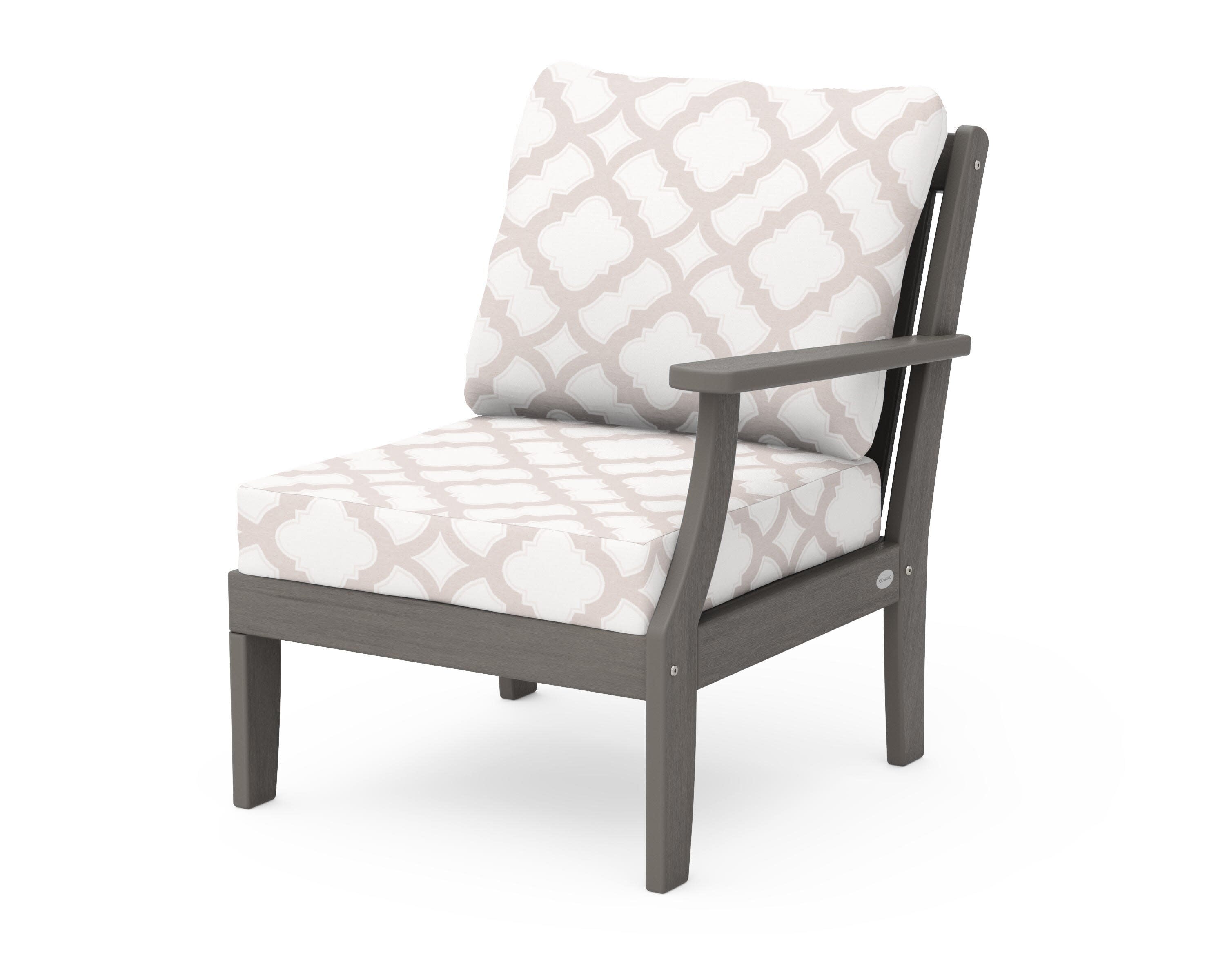 Braxton Modular Right Arm Chair in Driftwood / Trellis Dune Burlap