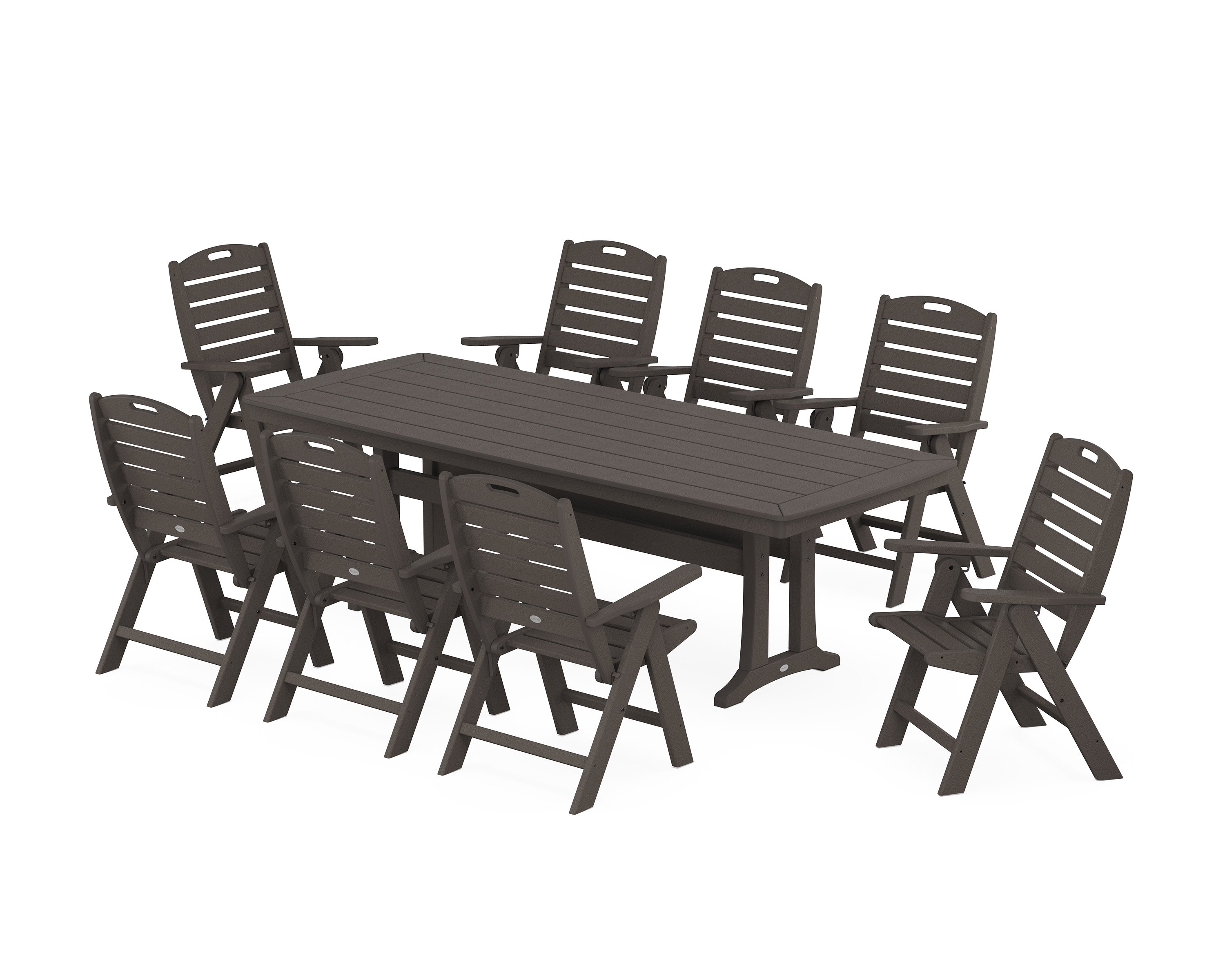 Nautical Highback 9-Piece Dining Set with Trestle Legs in Vintage Coffee