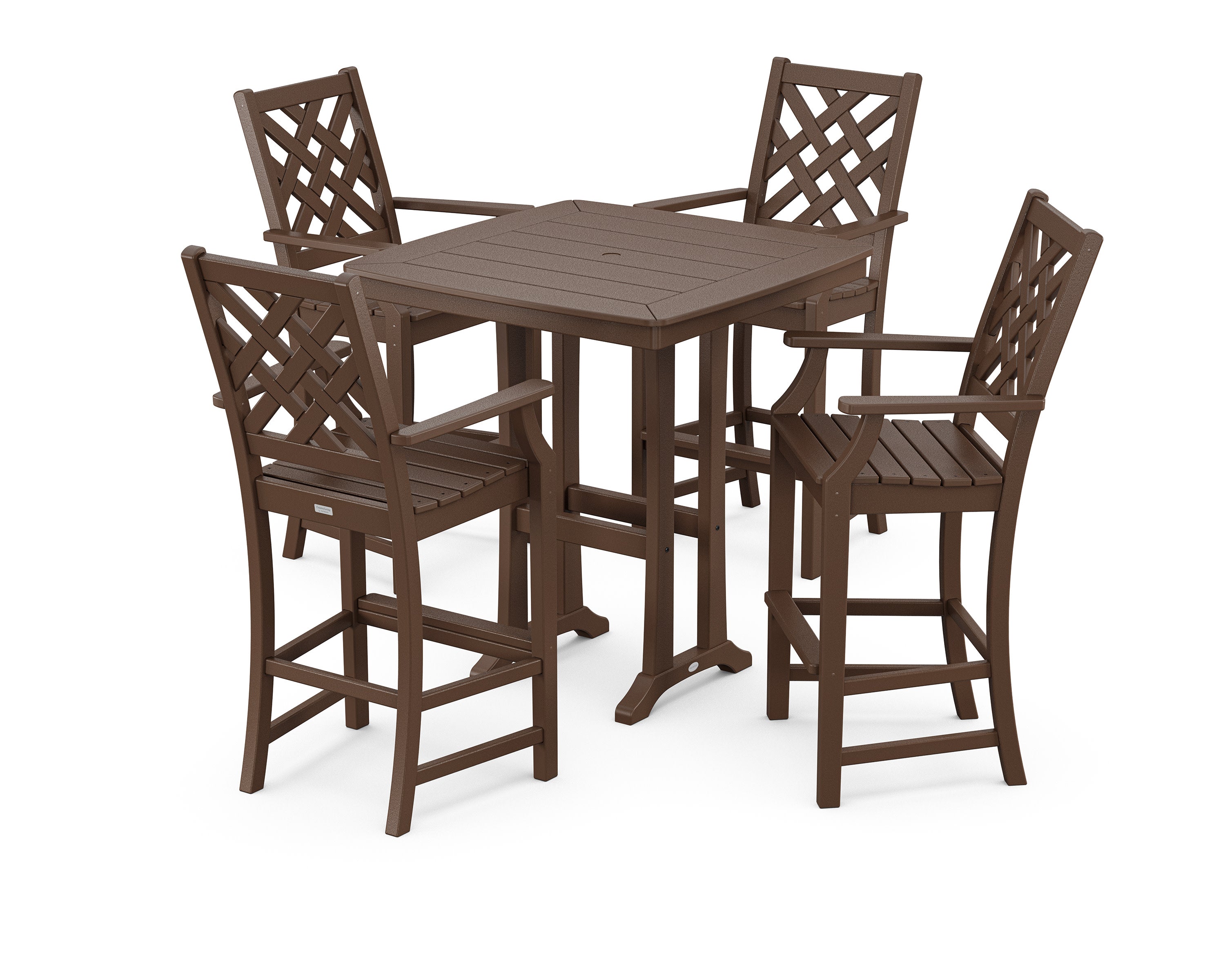 Wovendale 5-Piece Bar Set with Trestle Legs in Mahogany