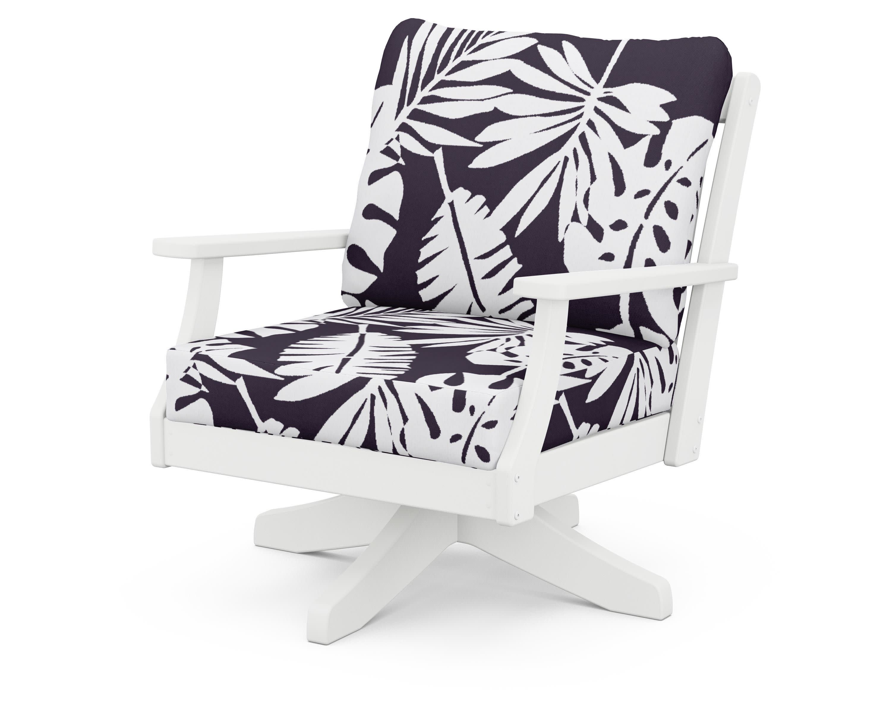 Braxton Deep Seating Swivel Chair in White / Leaf Navy