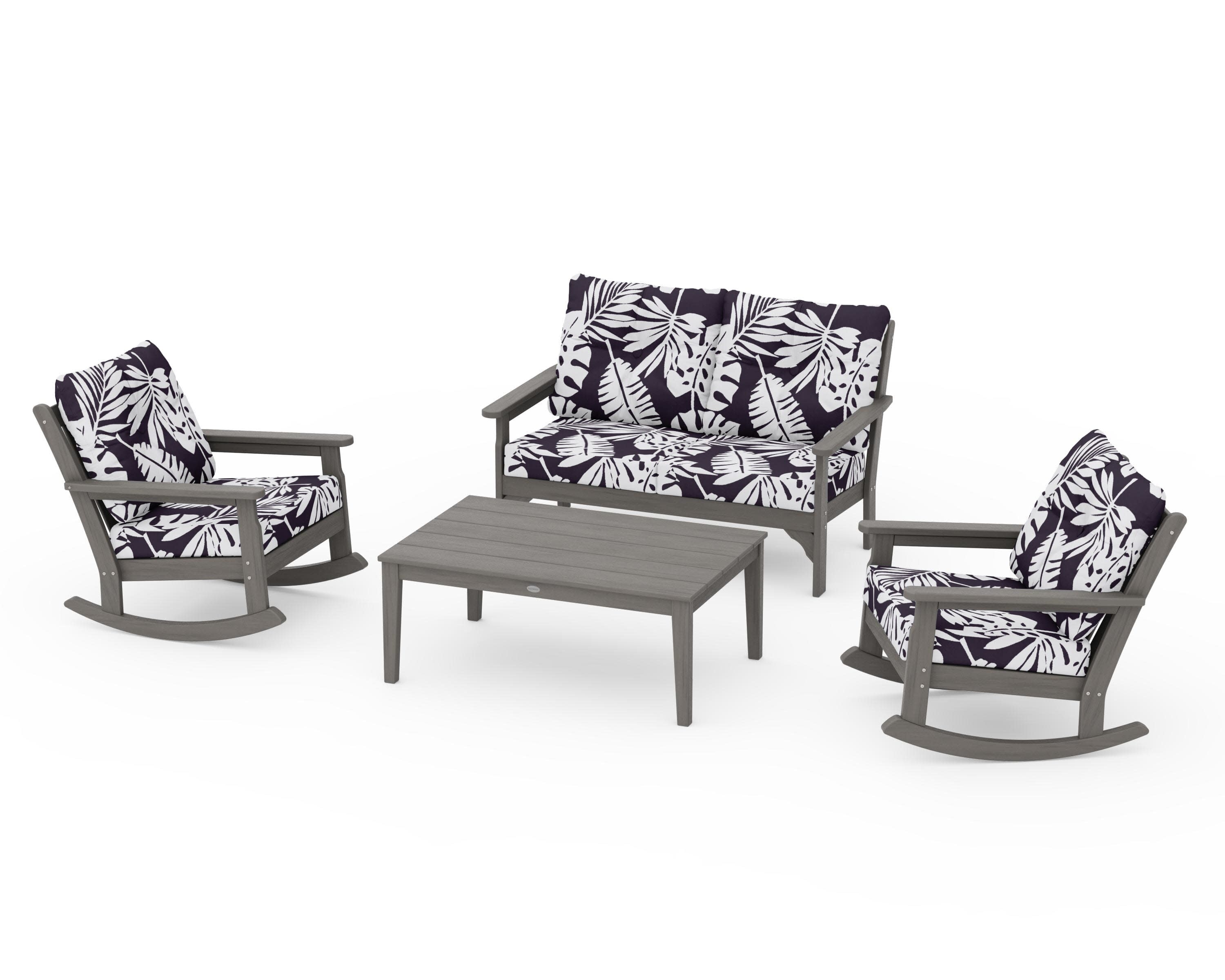 Vineyard 4-Piece Deep Seating Rocking Chair Set in Driftwood / Leaf Navy