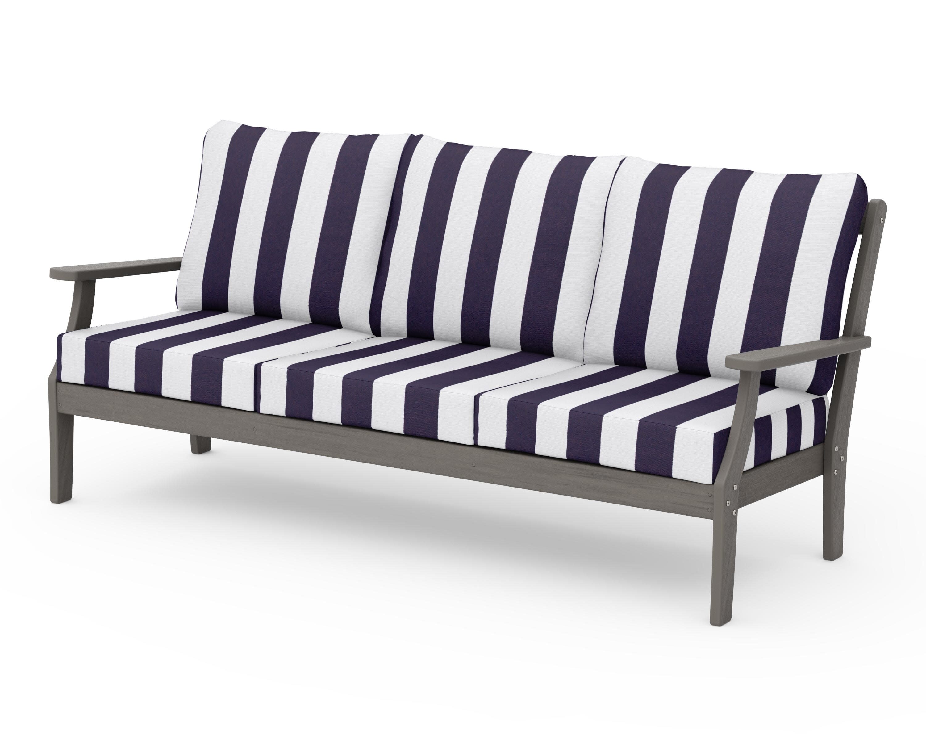 Braxton Deep Seating Sofa in Driftwood / Cabana Stripe Navy