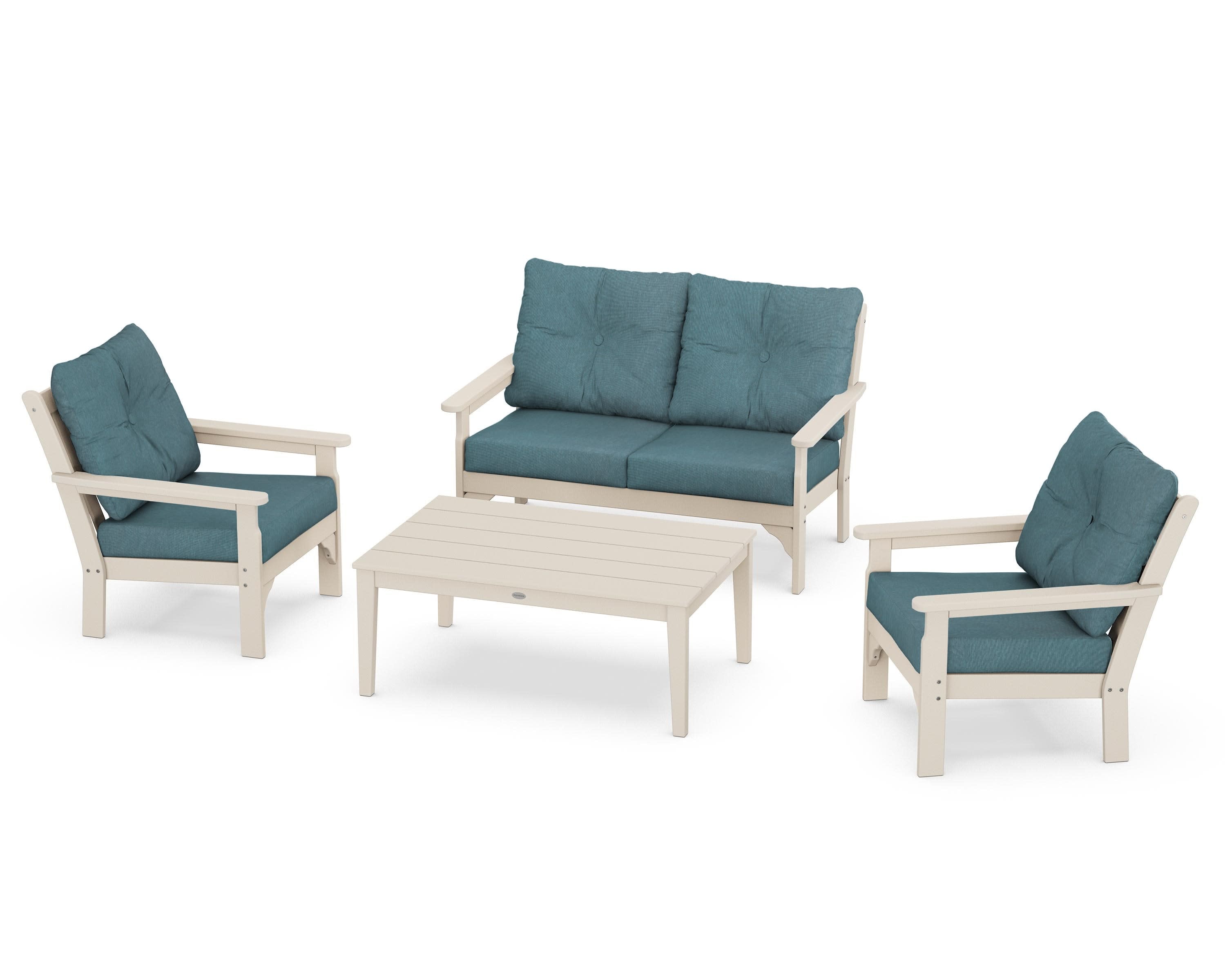 Vineyard 4-Piece Deep Seating Set in Sand / Ocean Teal
