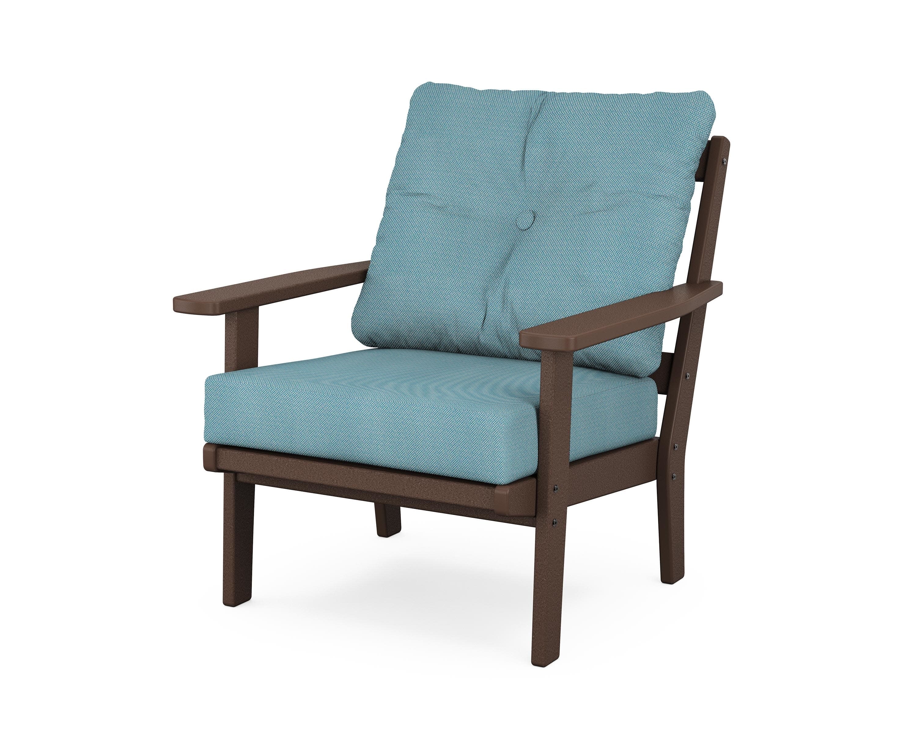 Oxford Deep Seating Chair in Mahogany / Lattice Sky Blue