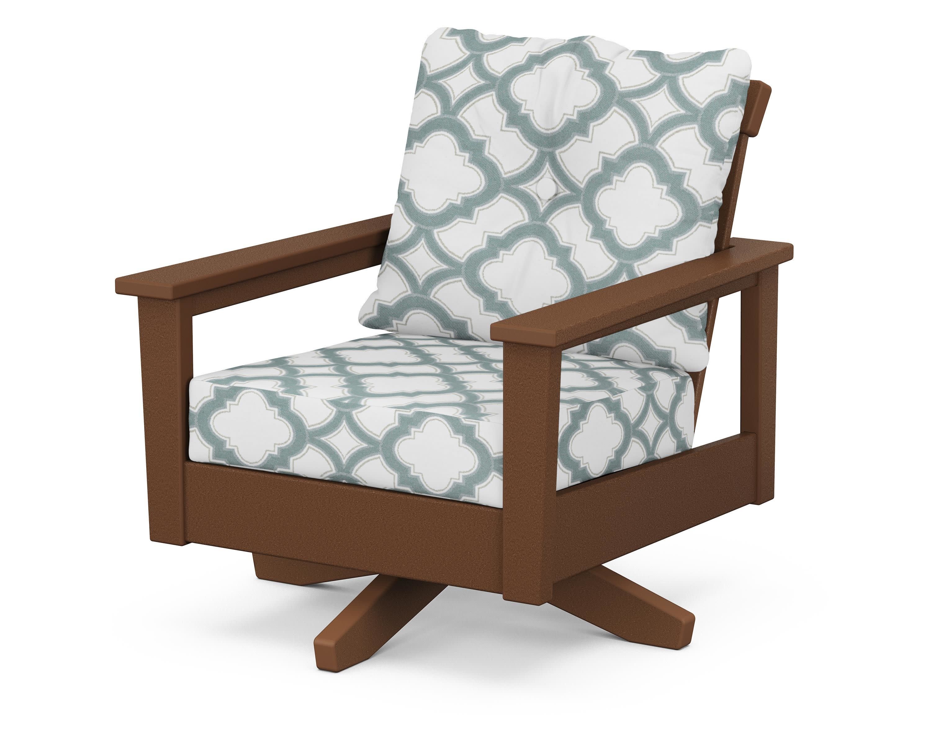 Prescott Deep Seating Swivel Chair in Teak / Trellis Glacier Spa