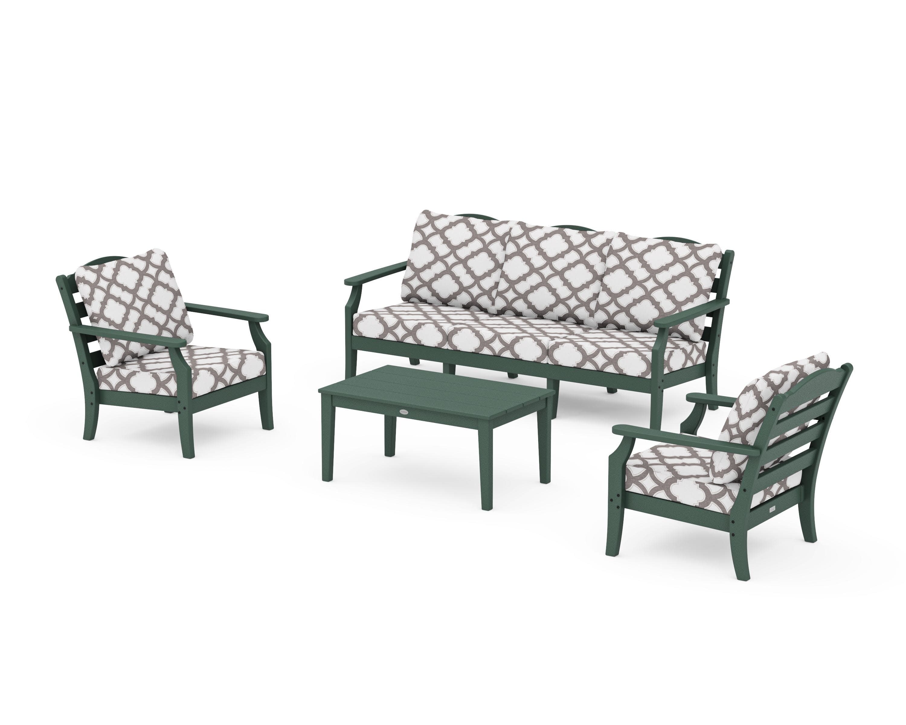 Savannah 4-Piece Deep Seating Set with Sofa in Green / Trellis Grey Mist